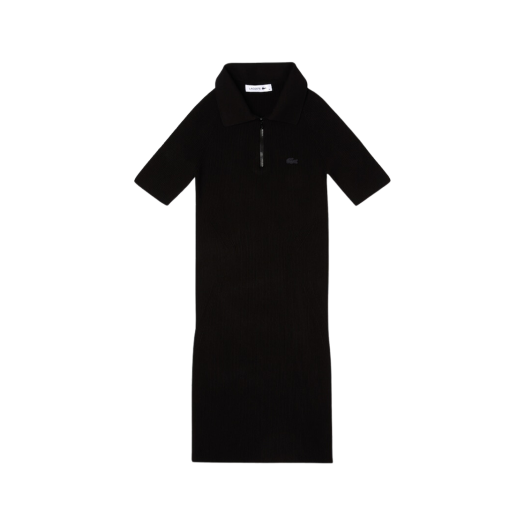 (W) 라코스테 립드 심리스 하프 집 폴로 스웨터 드레스 블랙