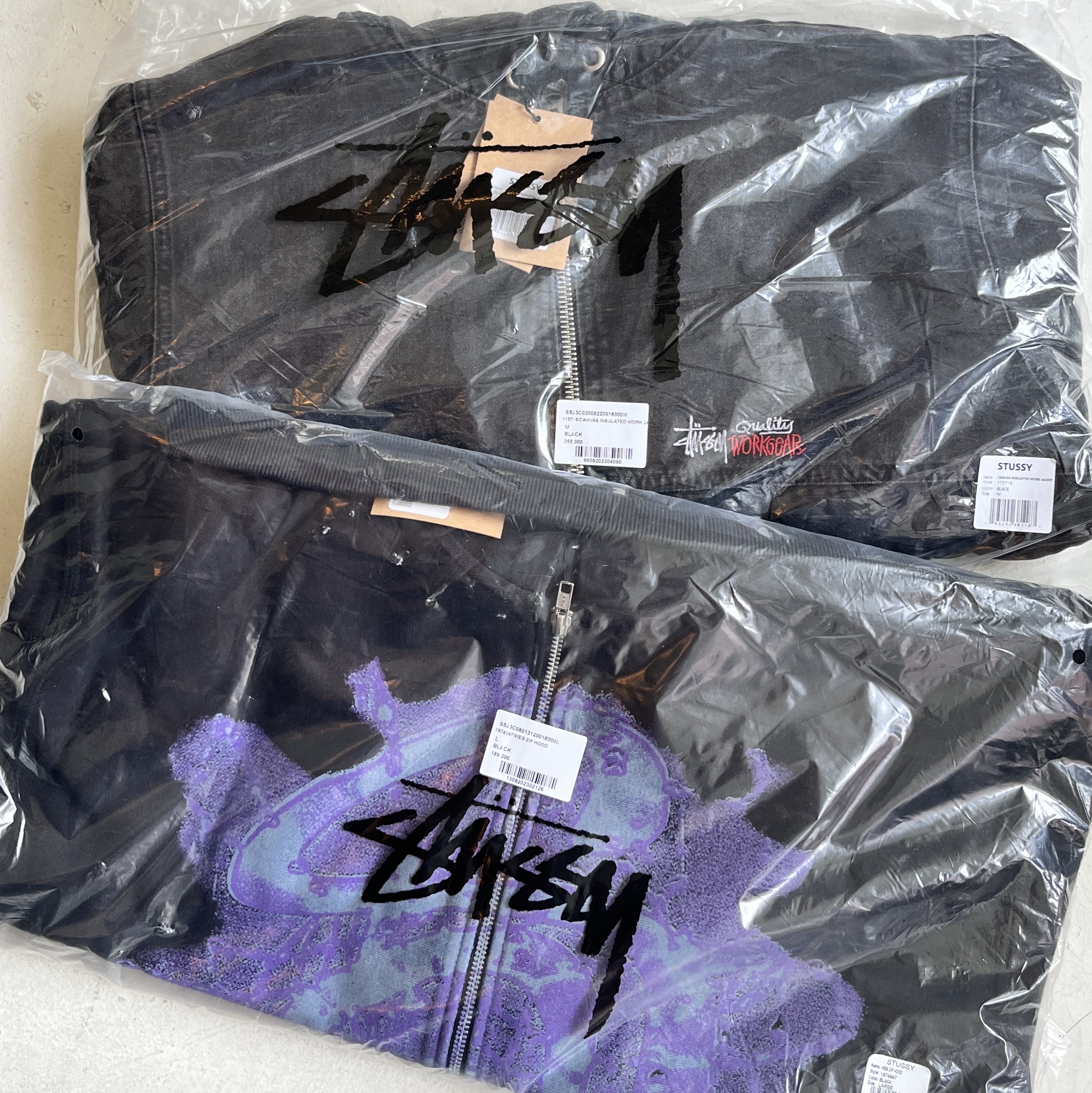 Stussy Insulated Canvas Work Jacket Black 착용 스타일 - 2