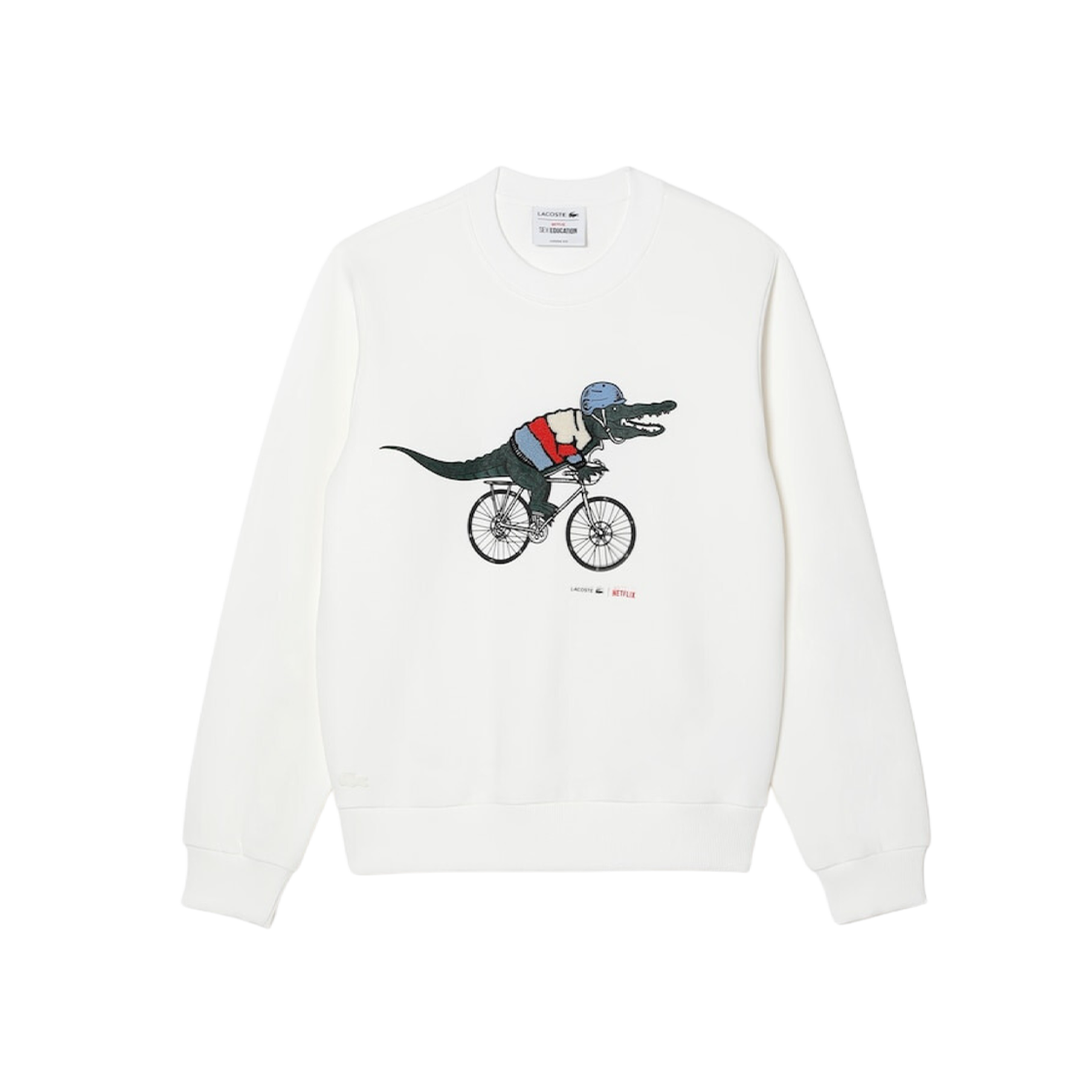 (W) Lacoste x Netflix Loose Fit Organic Cotton Fleece Sweatshirt White 상세 이미지 1