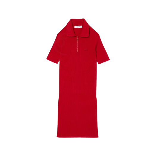 (W) 라코스테 슬림핏 립드 스웨터 드레스 레드