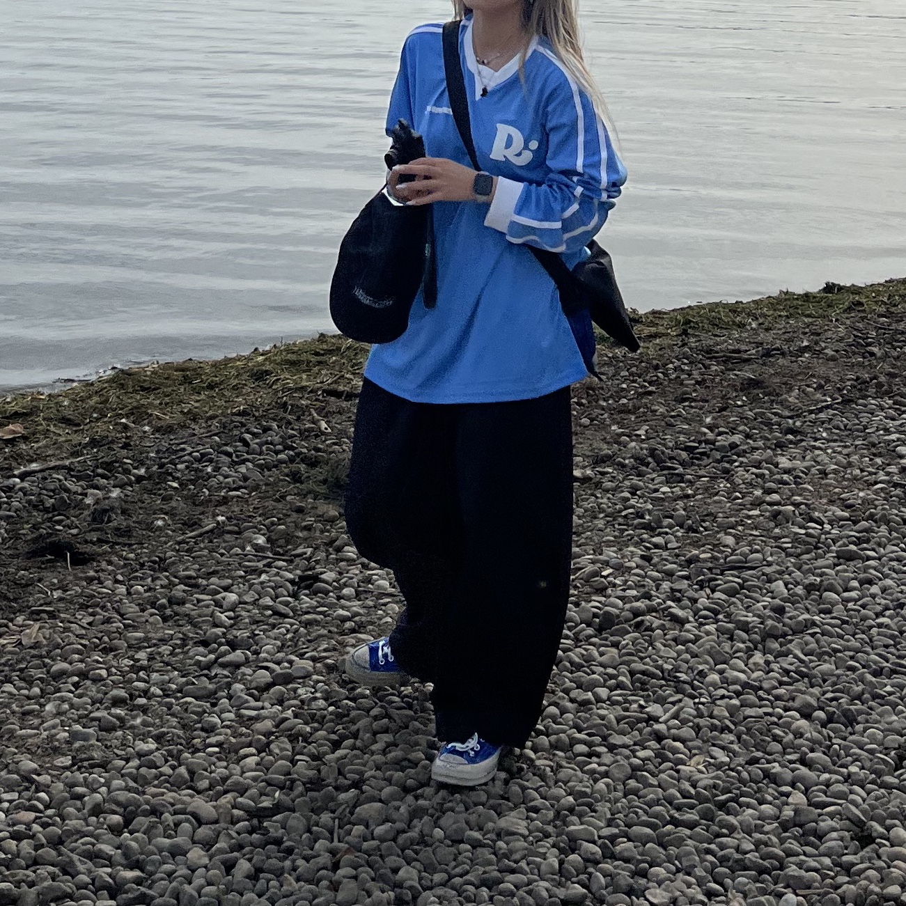 Porta Women Line Long Sleeve Jersey Sky Blue, Converse x Ader Error Chuck 70 Ox Imperial Blue 착용 스타일 - 2