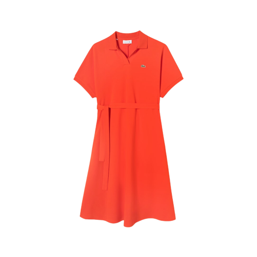 (W) 라코스테 오픈 칼라 폴로 드레스 레드
