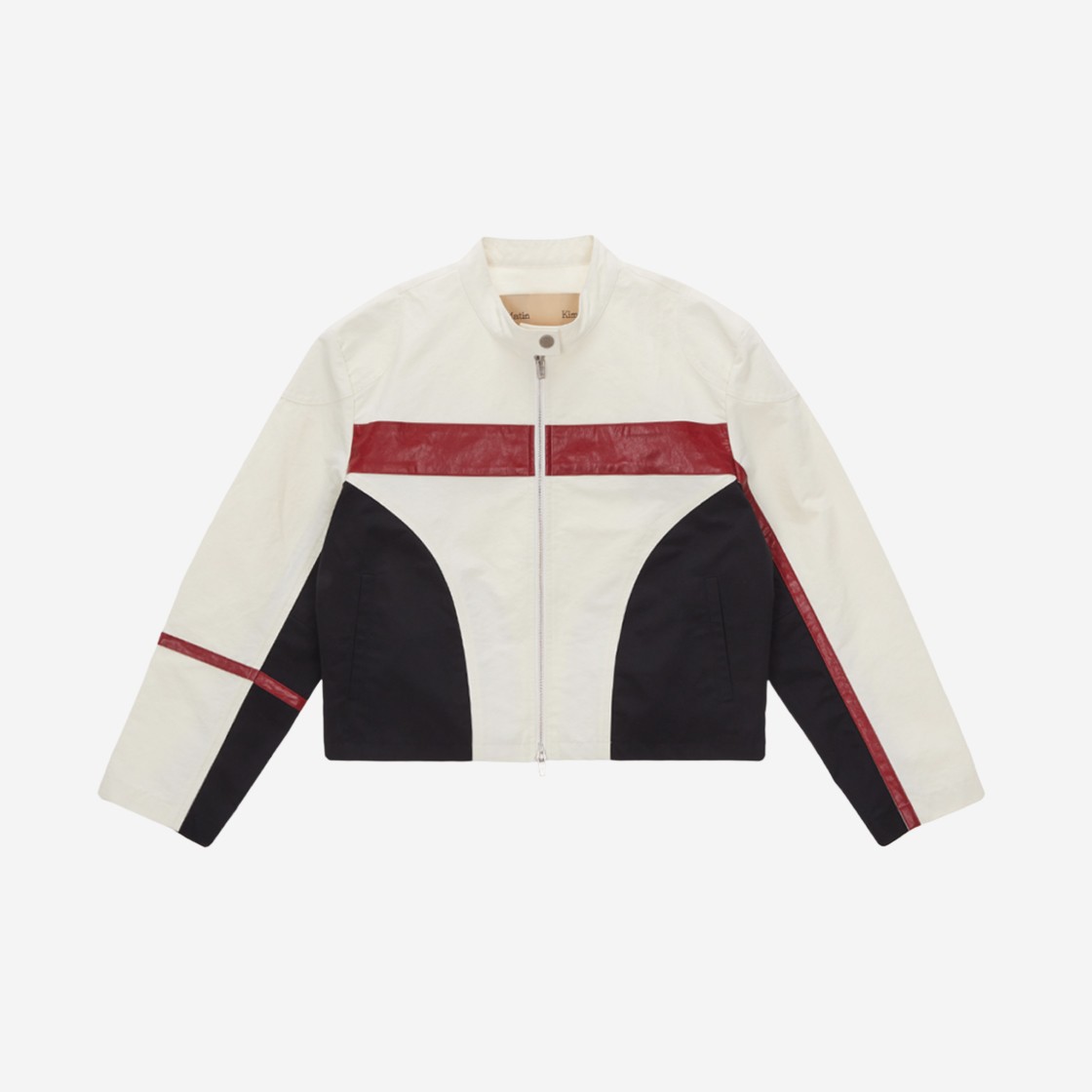 Matin Kim Faux Leather Racing Jacket Ivory 상세 이미지 1