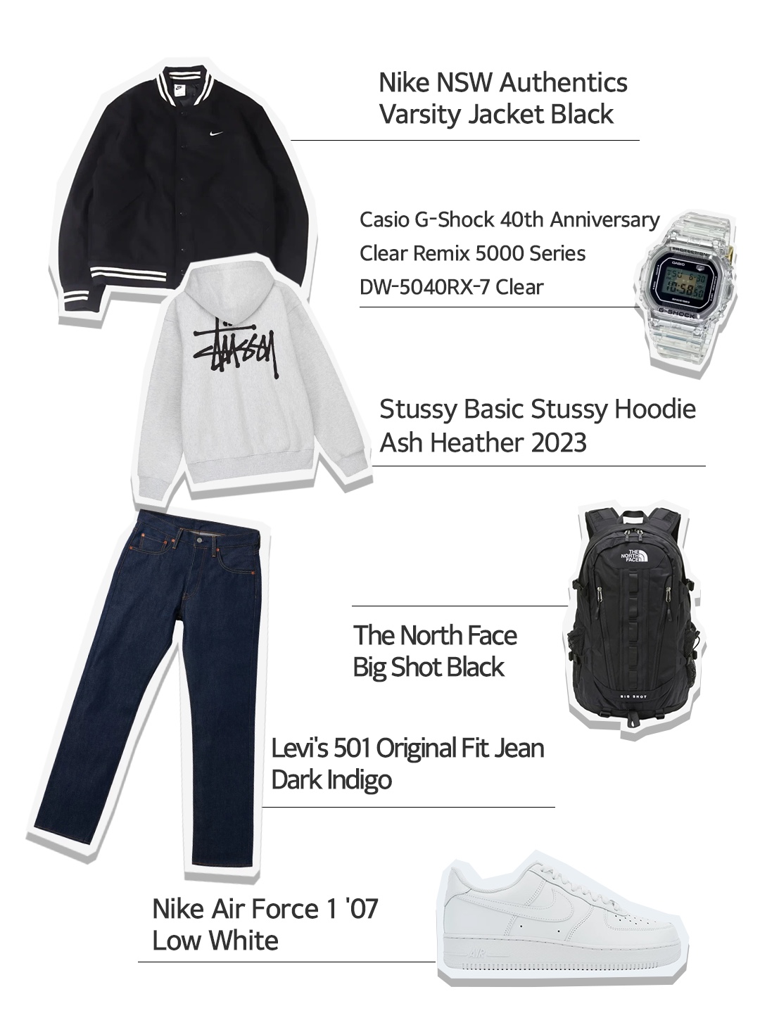 Nike NSW Authentics Varsity Jacket Black - Asia, Stussy Basic Stussy Hoodie Ash Heather 2023 착용 스타일 - 1