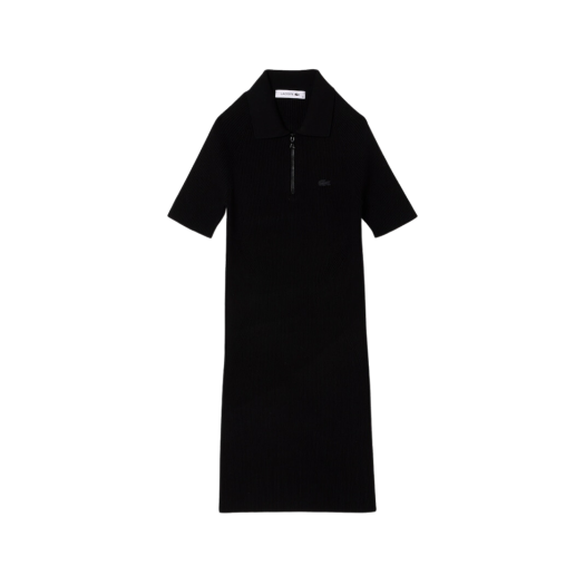 (W) 라코스테 슬림핏 립드 스웨터 드레스 블랙