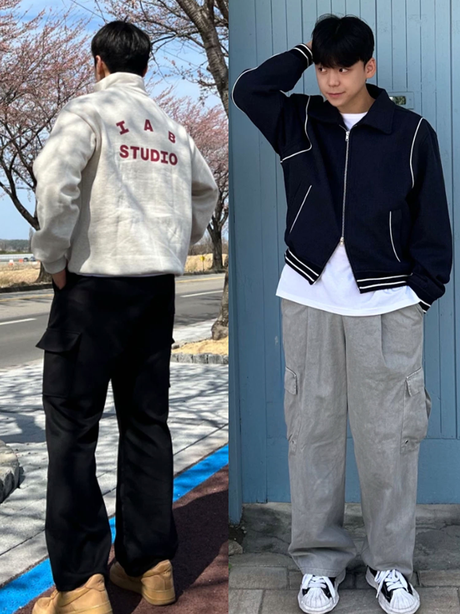 Stussy x Our Legacy x Denim Tears TTL Varsity Jacket Black, Telfar Baggy Jean Blue 착용 스타일 - 3