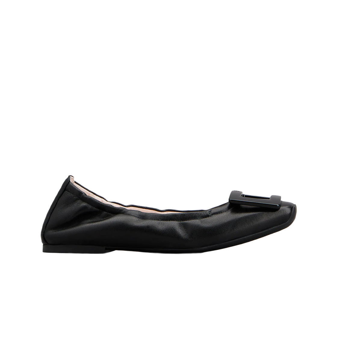 (W) 로저 비비에 비브 포켓 래커드 버클 발레리나 블랙((W) Roger Vivier Viv Pocket Lacquered Buckle Ballerinas Black)