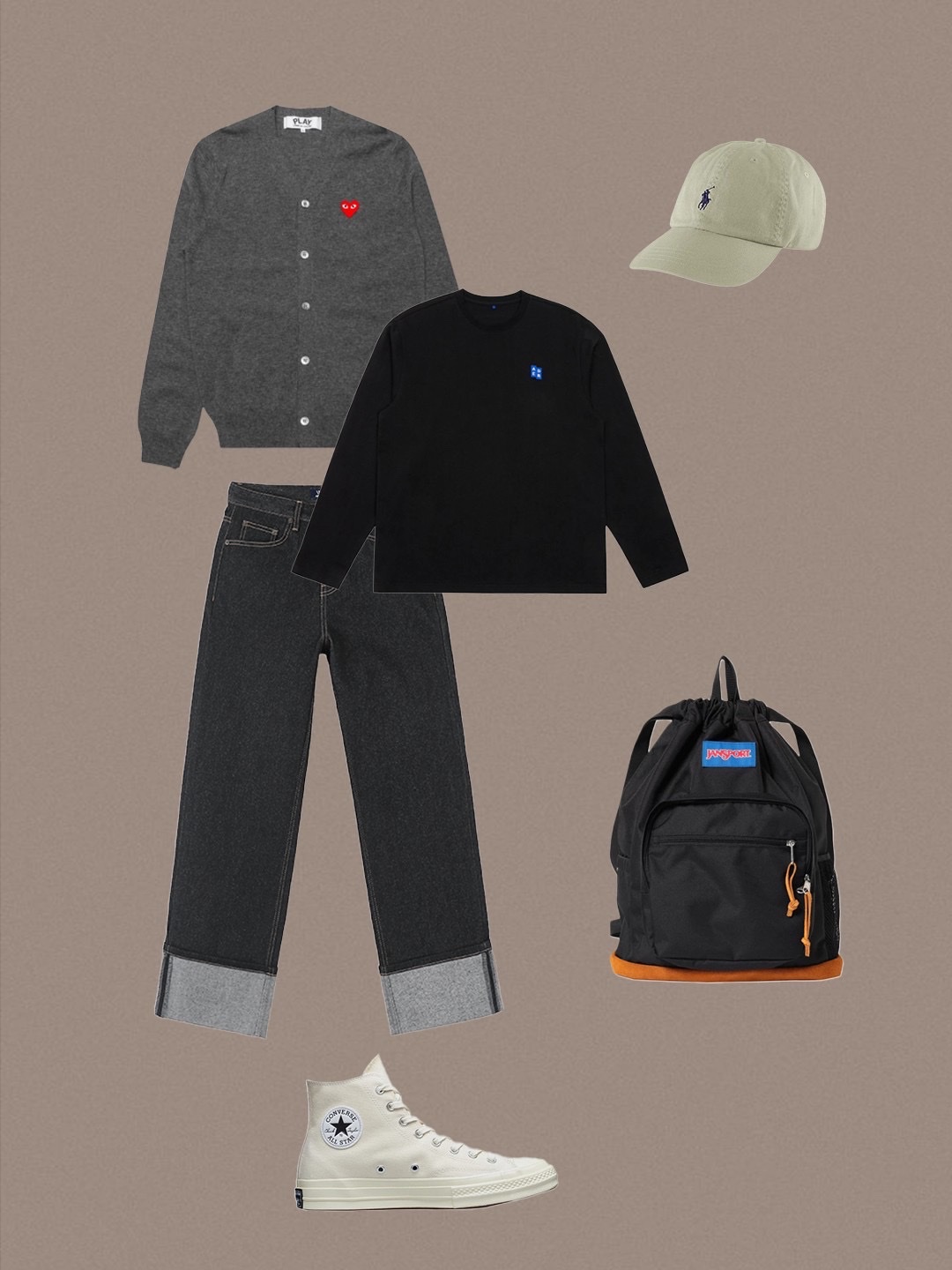 Clarks Wallabee Maple Suede, Haleine Alpaca Chunky Round Neck Zip-Up Knit Cardigan Oatmeal Grey 착용 스타일 - 5