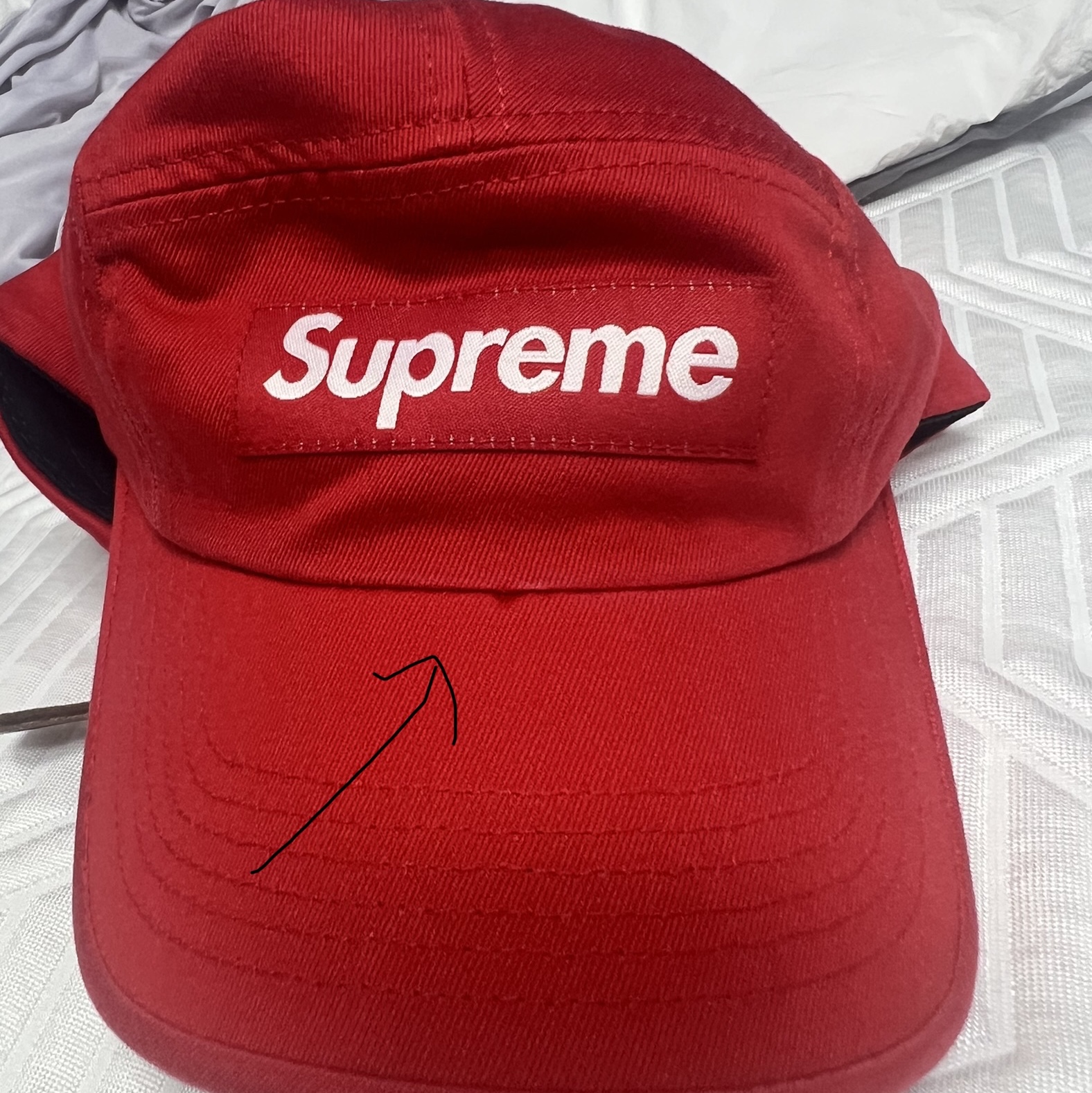 Supreme Washed Chino Twill Camp Cap Red 착용 스타일