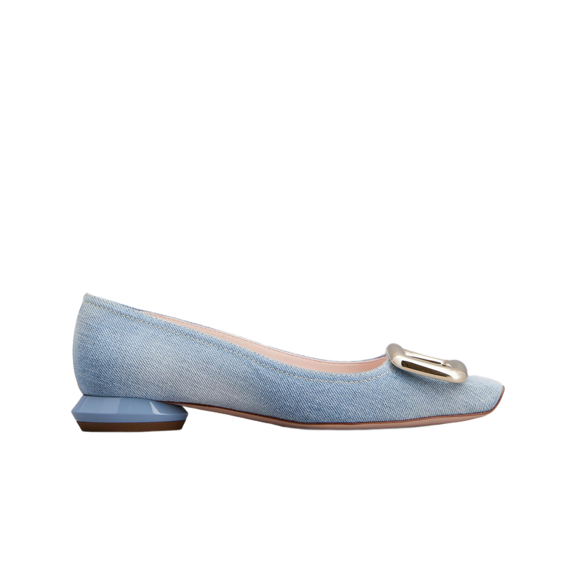 (W) 로저 비비에 비브 쇼크 메탈 버클 발레리나 플랫 데님 라이트 블루((W) Roger Vivier Viv' Choc Metal Buckle Ballerinas Denim Light Blue) - 1