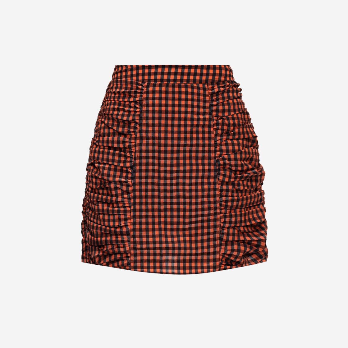 (W) Ganni Mini Skirt in Check Seersucker Flame 상세 이미지 1