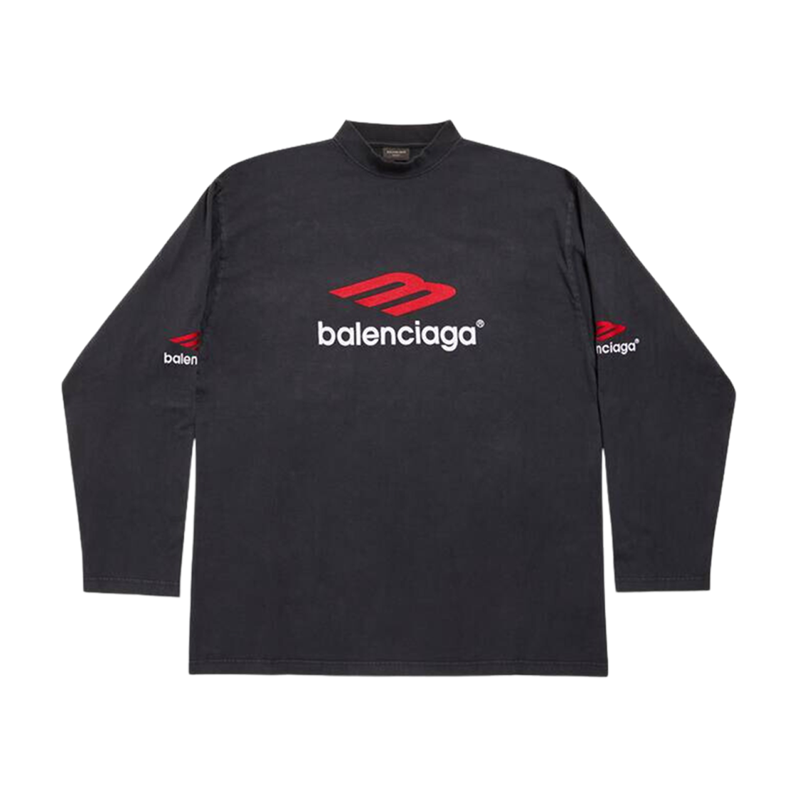 Balenciaga 3B Sports Icon Long Sleeve T-Shirt Oversized Black Faded 상세 이미지 1