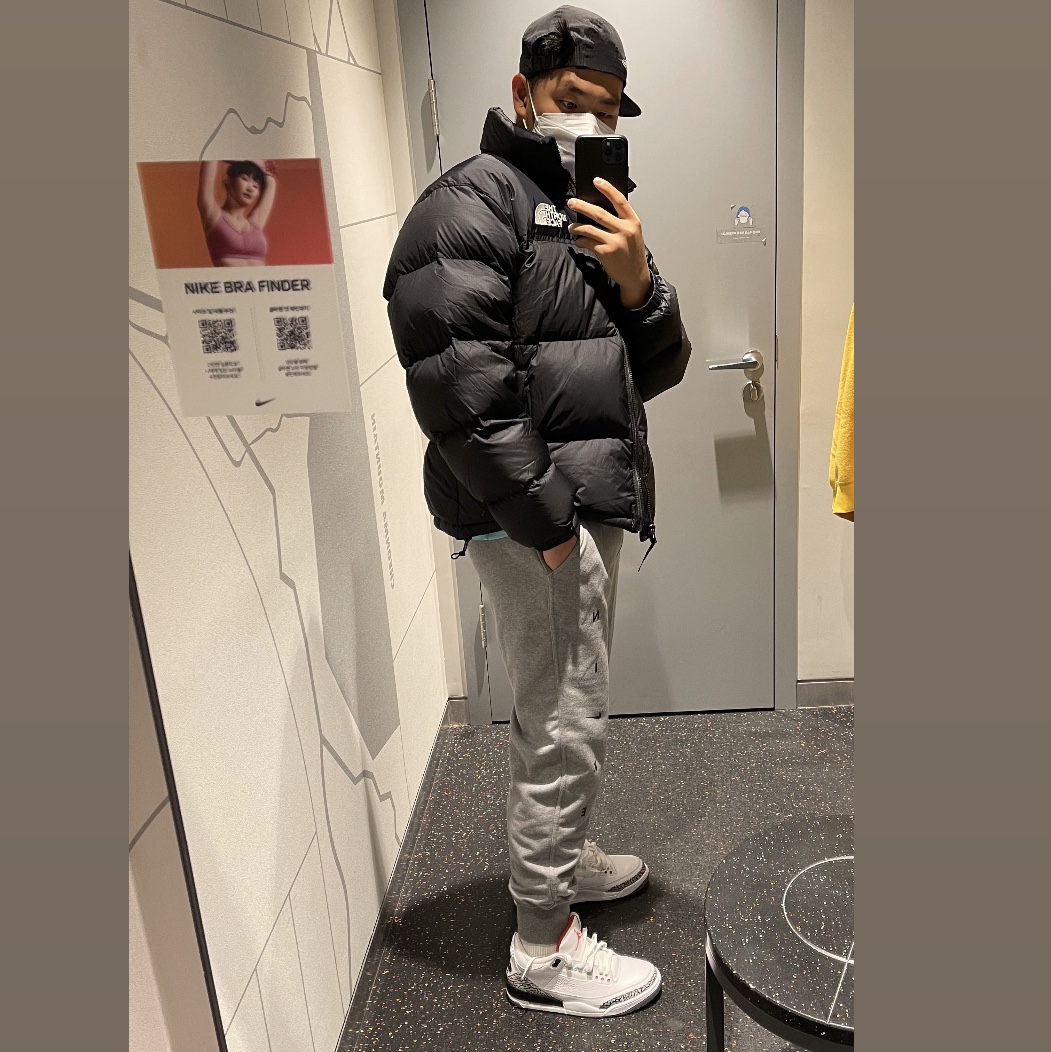 The North Face 1996 Eco Nuptse Jacket Black, Jordan 3 Retro Free Throw Line White Cement 착용 스타일