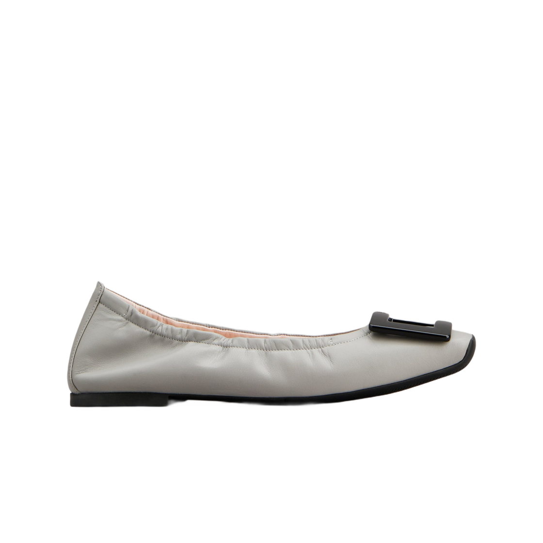 (W) 로저 비비에 비브 포켓 래커드 버클 발레리나 플랫 나파 레더 그레이((W) Roger Vivier Viv' Pockette Lacquered Buckle Ballerinas Nappa Leather Grey) - 1
