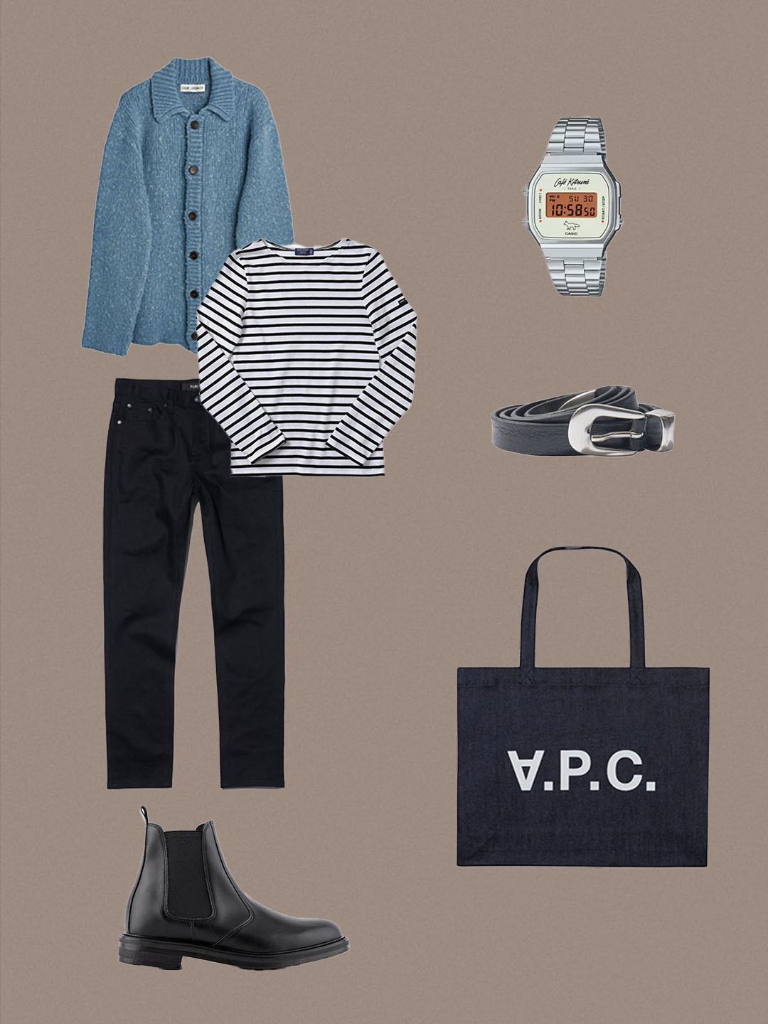 Clarks Wallabee Maple Suede, Haleine Alpaca Chunky Round Neck Zip-Up Knit Cardigan Oatmeal Grey 착용 스타일 - 4