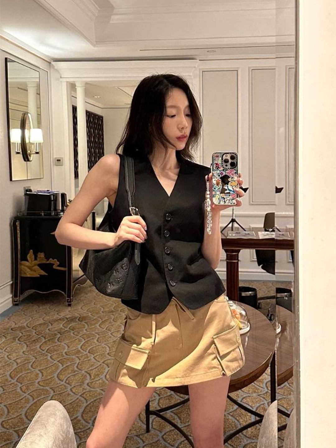 Porta Women Dry Cargo Skirt Light Beige, (W) Acne Studios Denim Mini Skirt Black 착용 스타일 - 2