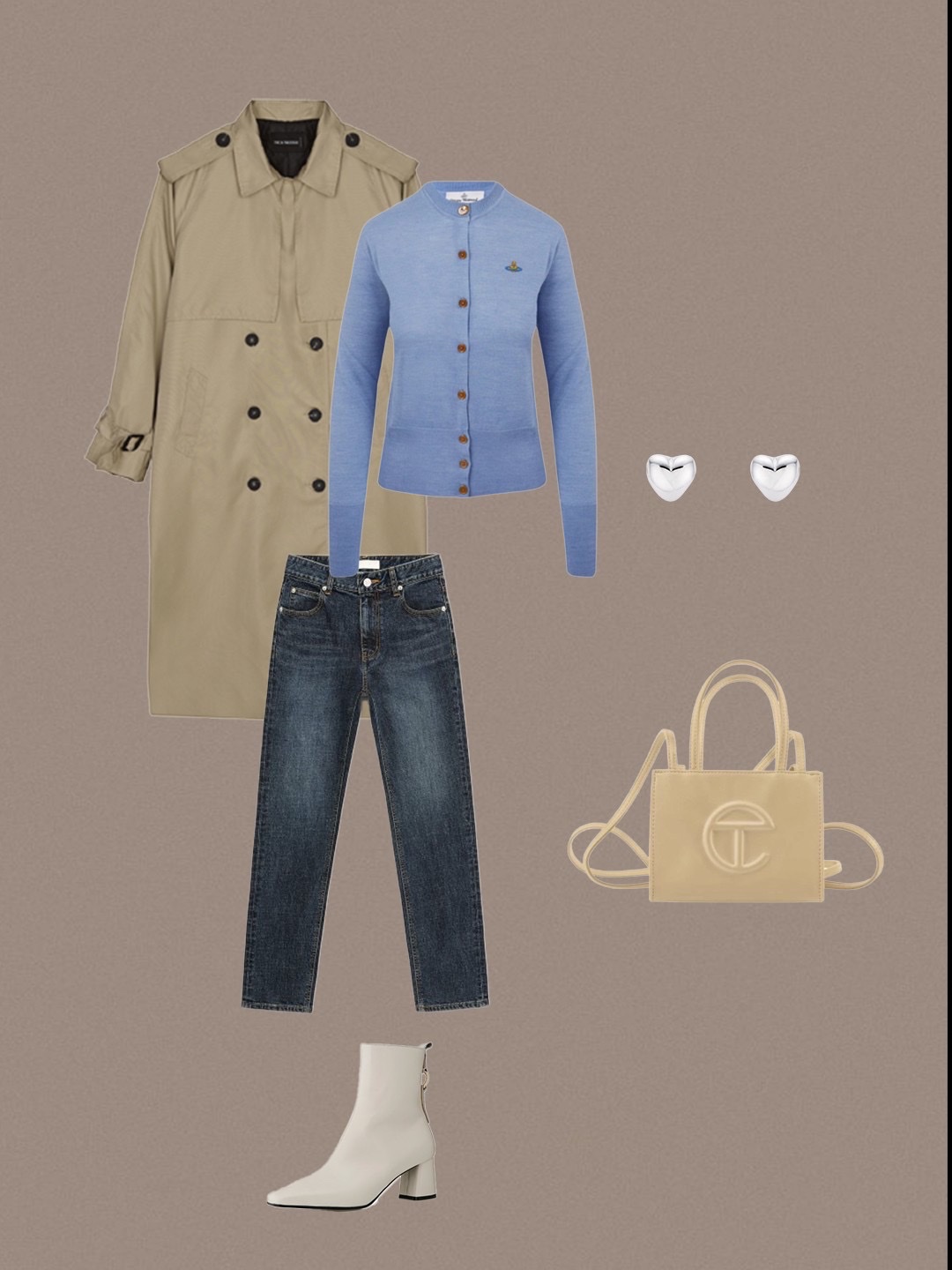 Telfar Small Shopping Bag Cream, (W) Vivienne Westwood Bea Cardigan Indigo 착용 스타일 - 2