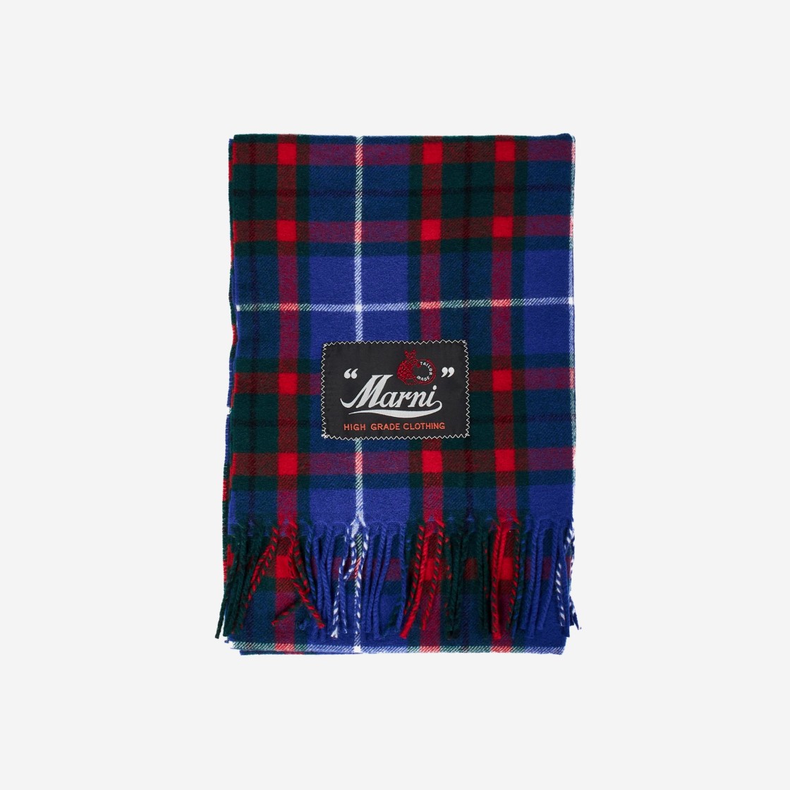 Marni Tartan Wool Scarf Mazarin Blue 상세 이미지 1