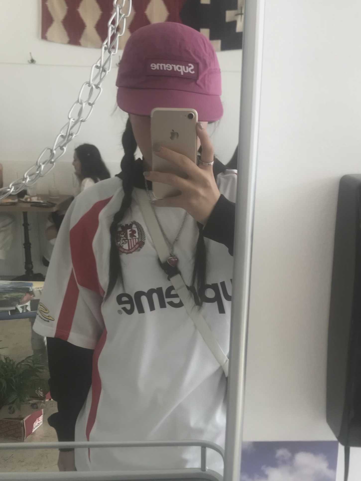Supreme Hooded Soccer Jersey White - 23FW, Human Made Five Heart Necklace Silver 착용 스타일