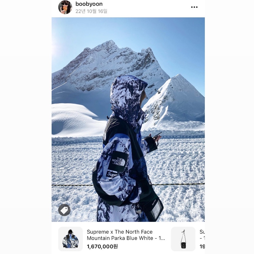 Supreme x The North Face Mountain Parka Blue White - 17FW 착용 스타일