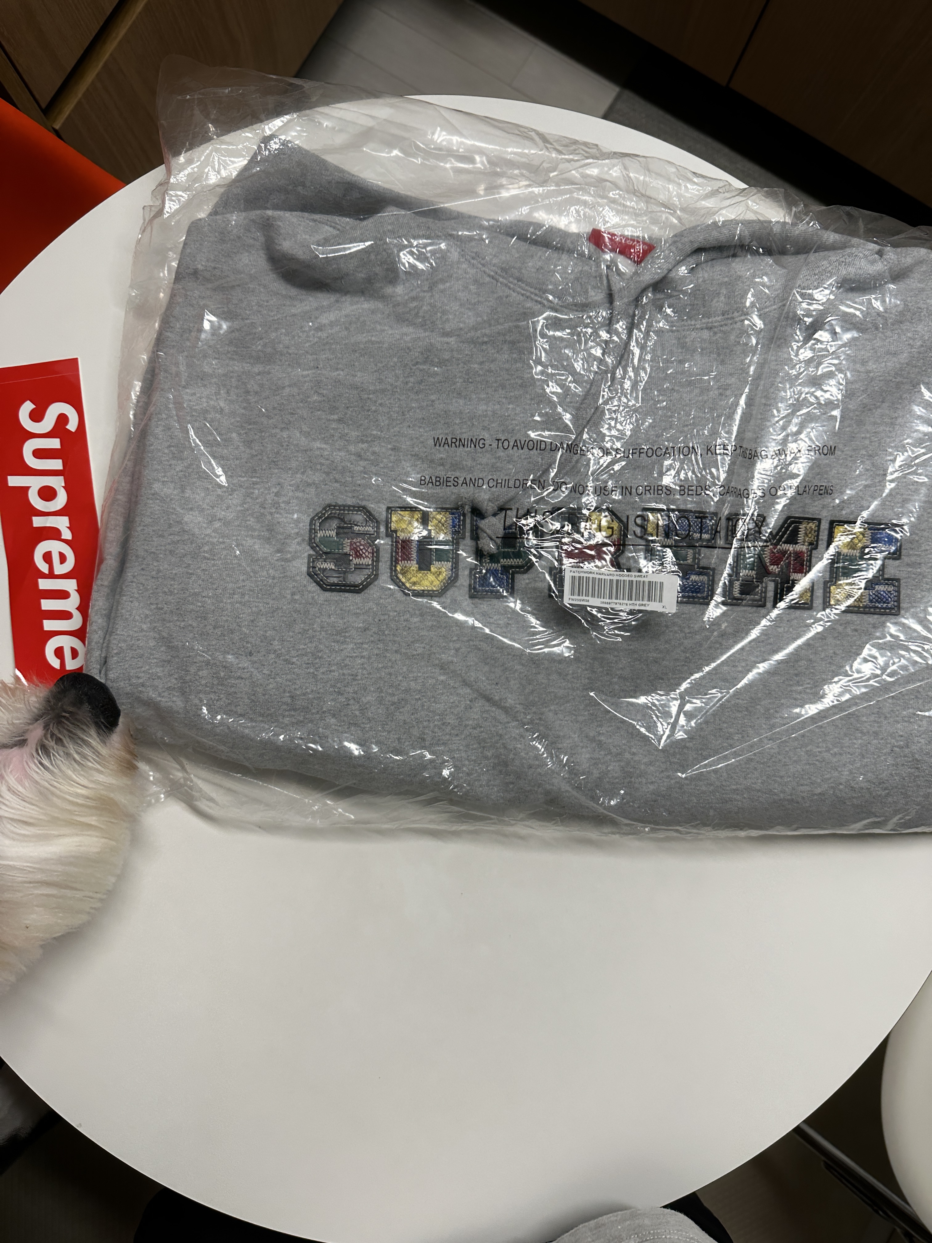 Supreme Collegiate Patchwork Leather Hooded Sweatshirt Heather Grey - 23FW 착용 스타일