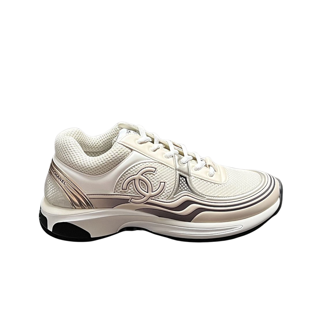 샤넬 스니커즈 패브릭 라미네이티드 & 아이보리 화이트 실버(Chanel Sneakers Fabric Laminated & Ivory White Silver)