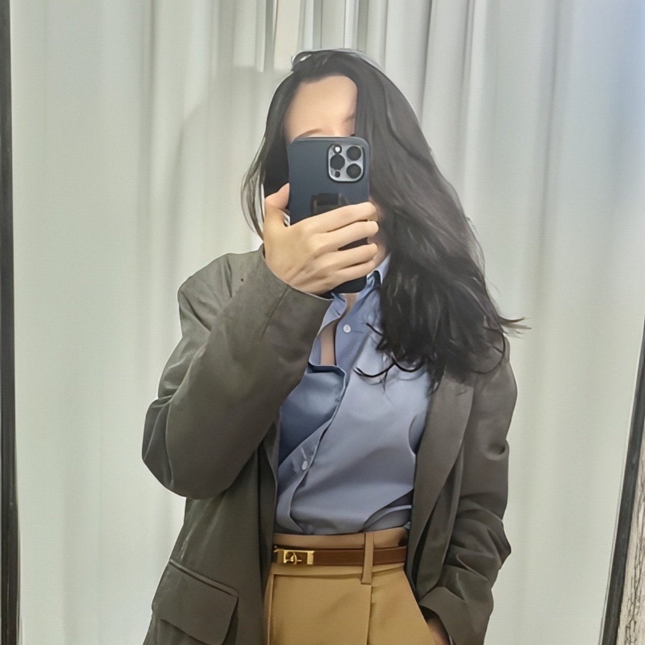 (W) Hermes Kelly 18 Belt Epsom & Rose Gold Etoupe 착용 스타일
