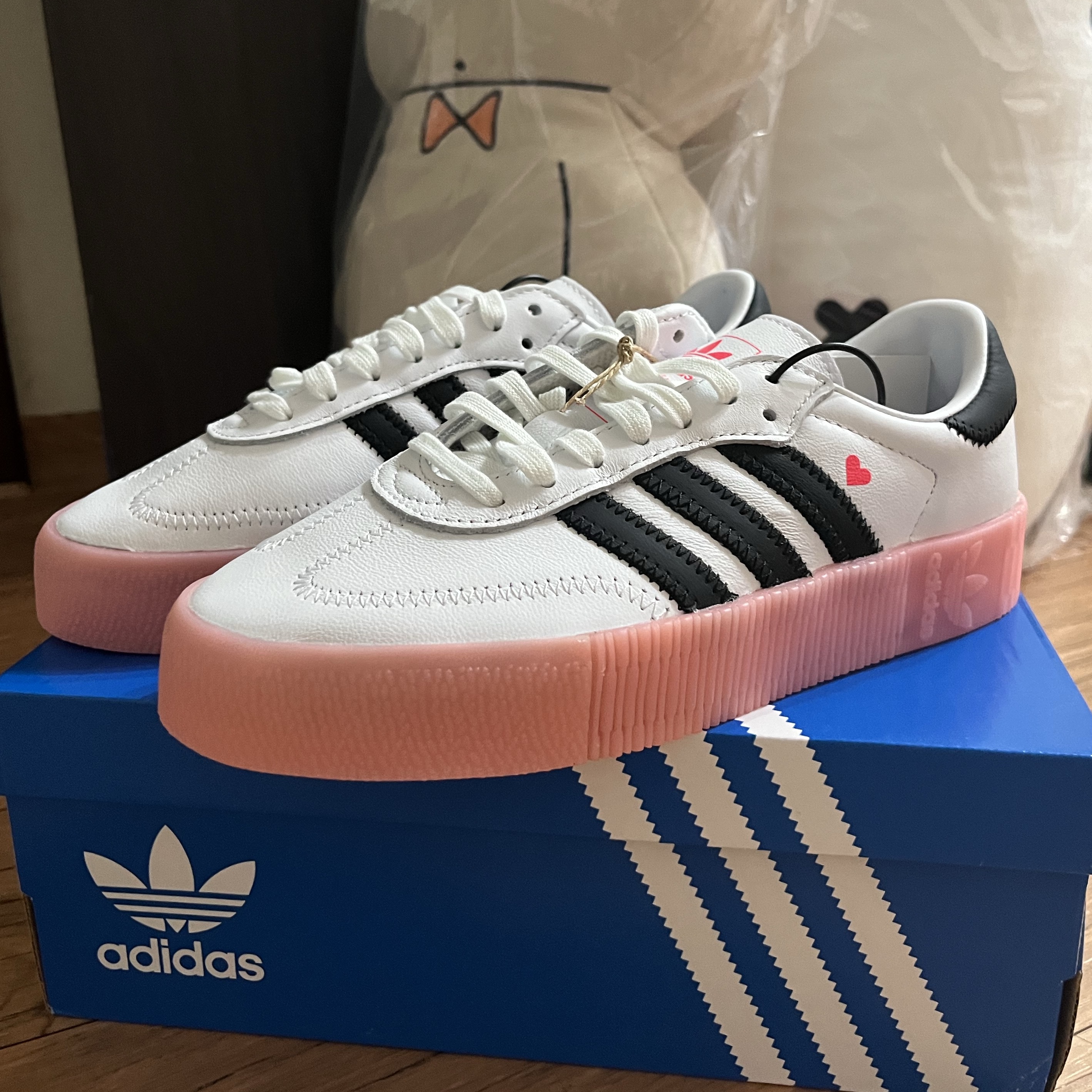 (W) Adidas Sambarose White Pink 착용 스타일 - 1