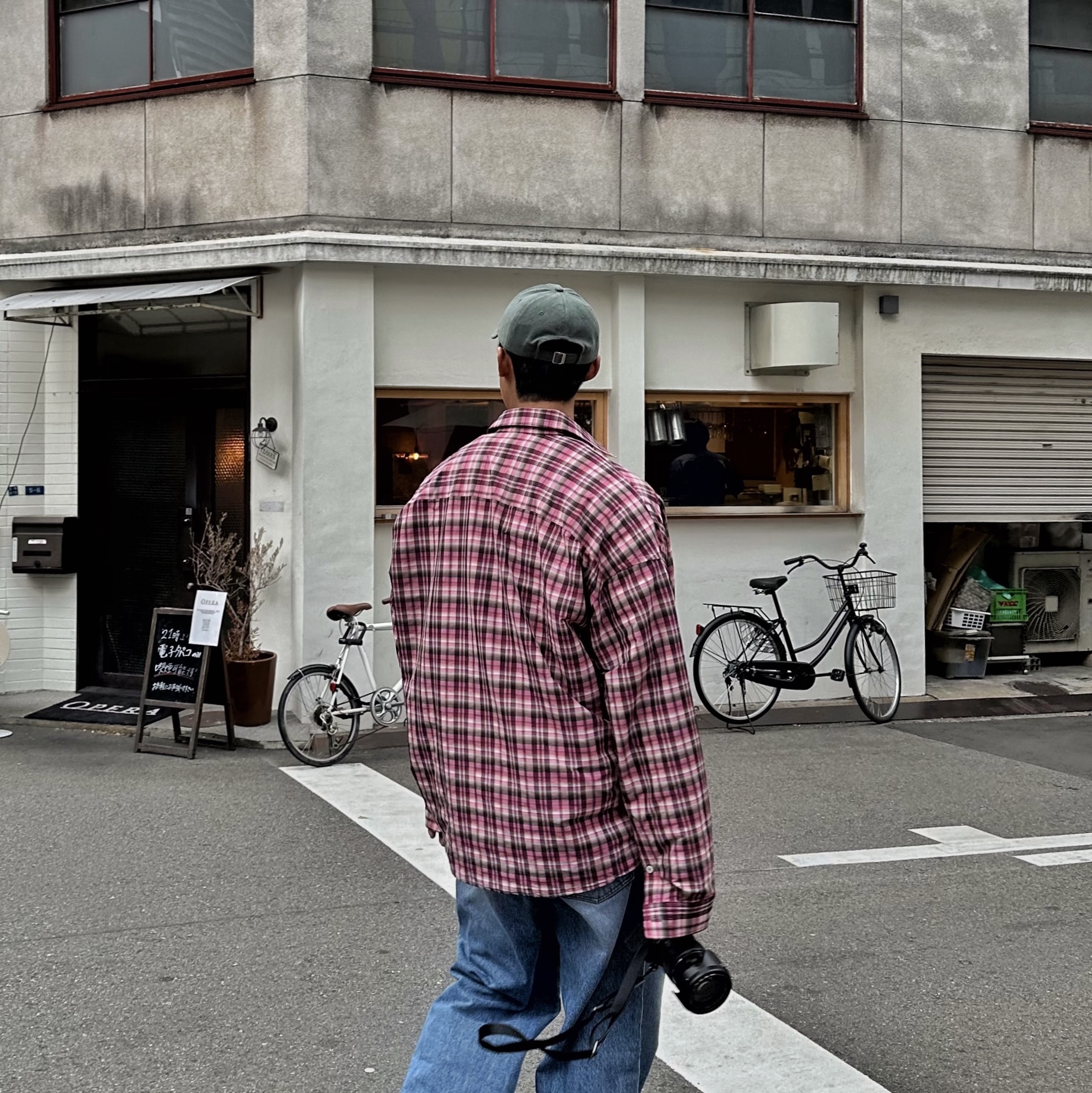 Nonnod Flexible String Check Shirts Pink 착용 스타일