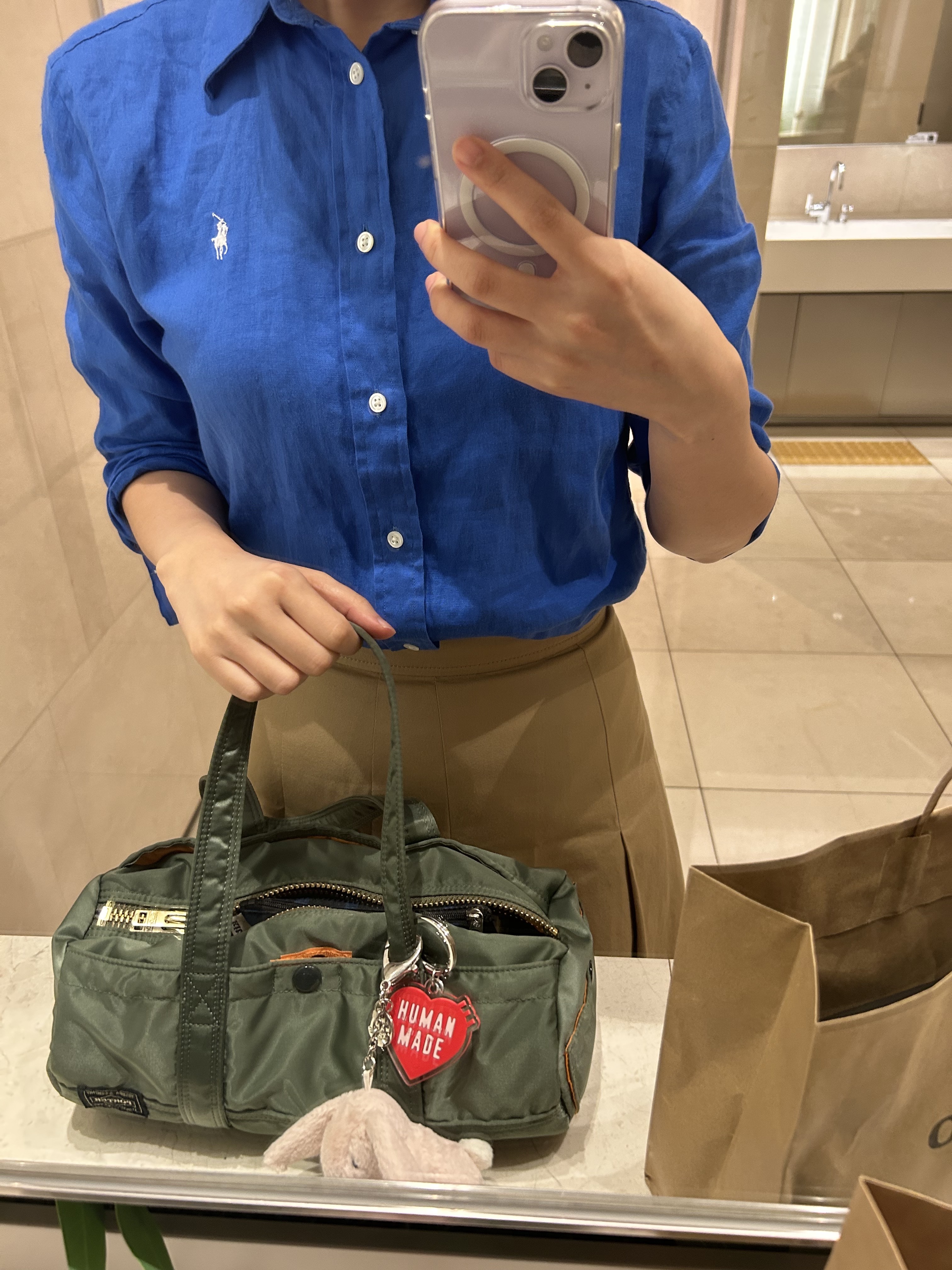 Human Made Heart Keyring Red, Porter Tanker Duffle Bag S Sage Green 착용 스타일
