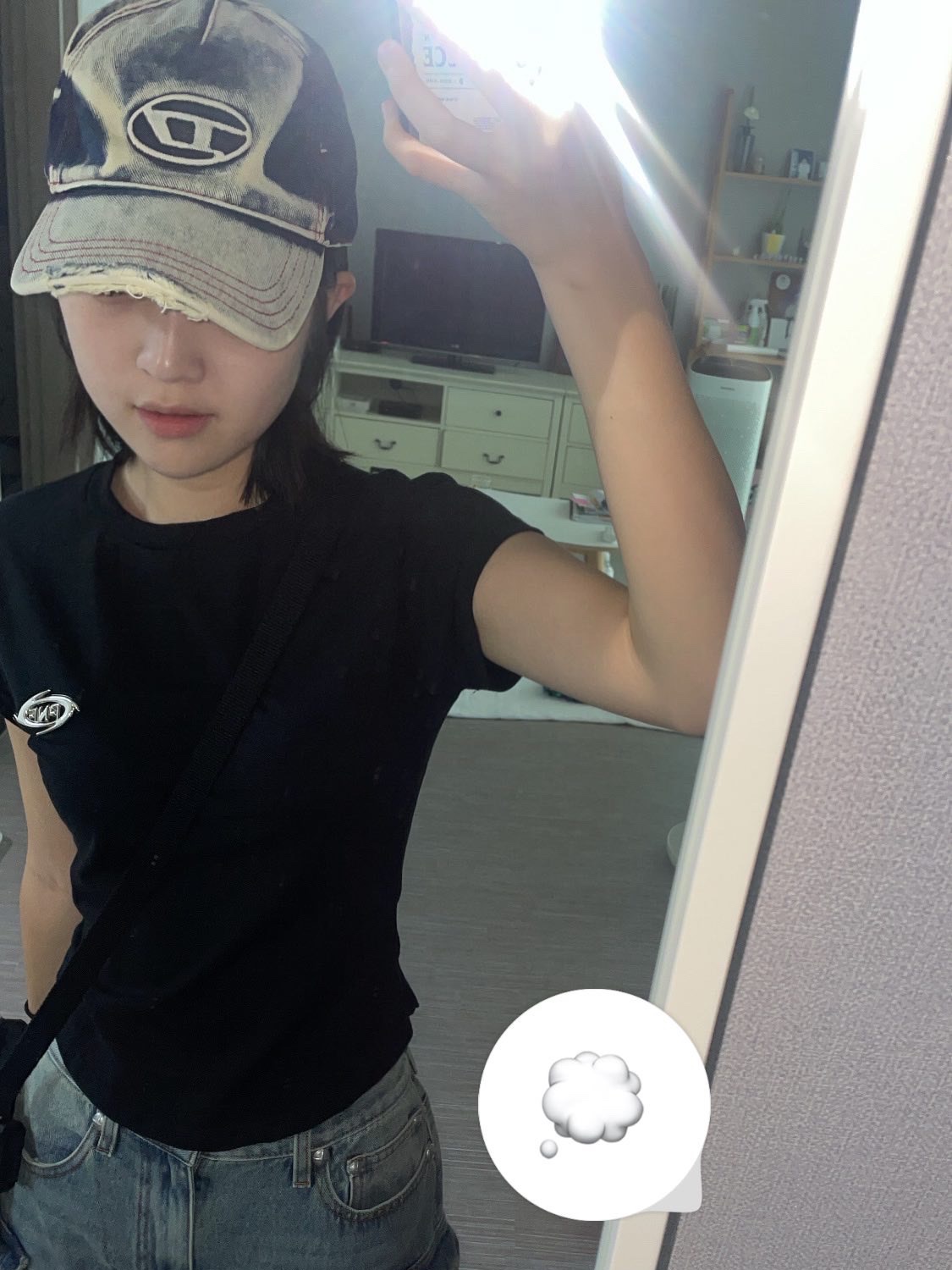 Diesel C-Seymon Treated Denim Baseball Cap Blue White 착용 스타일 - 2