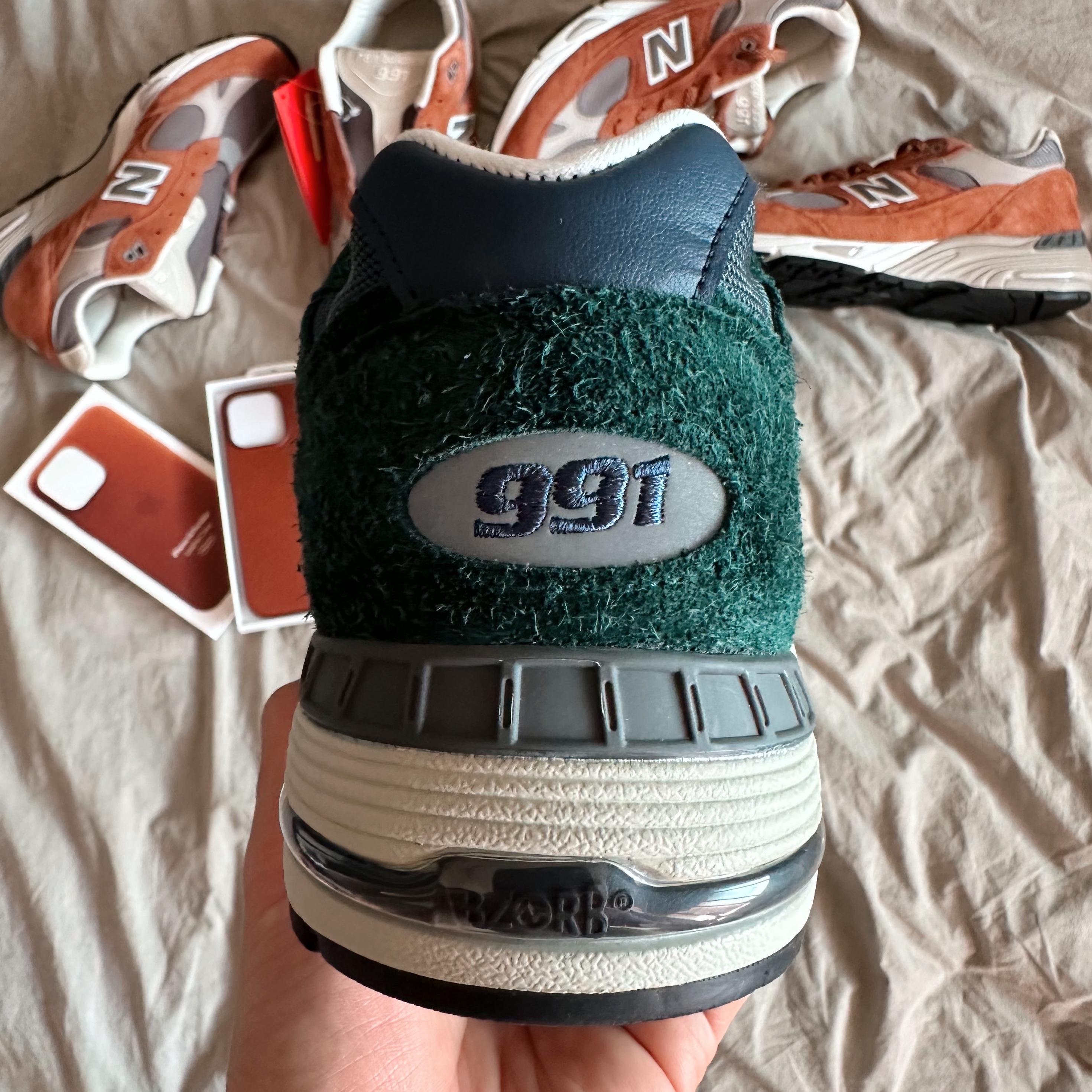 New Balance 991 Made in UK Sequoia Falcon, New Balance 991 Made in UK Ponderosa Pine 착용 스타일 - 5