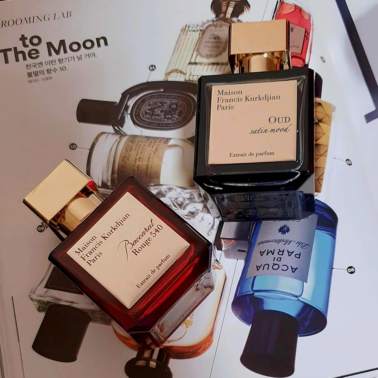 Maison Francis Kurkdjian Baccarat Rouge 540 Extrait De Parfum 70ml, Maison Francis Kurkdjian Oud Satin Mood Eau De Parfum 70ml 착용 스타일
