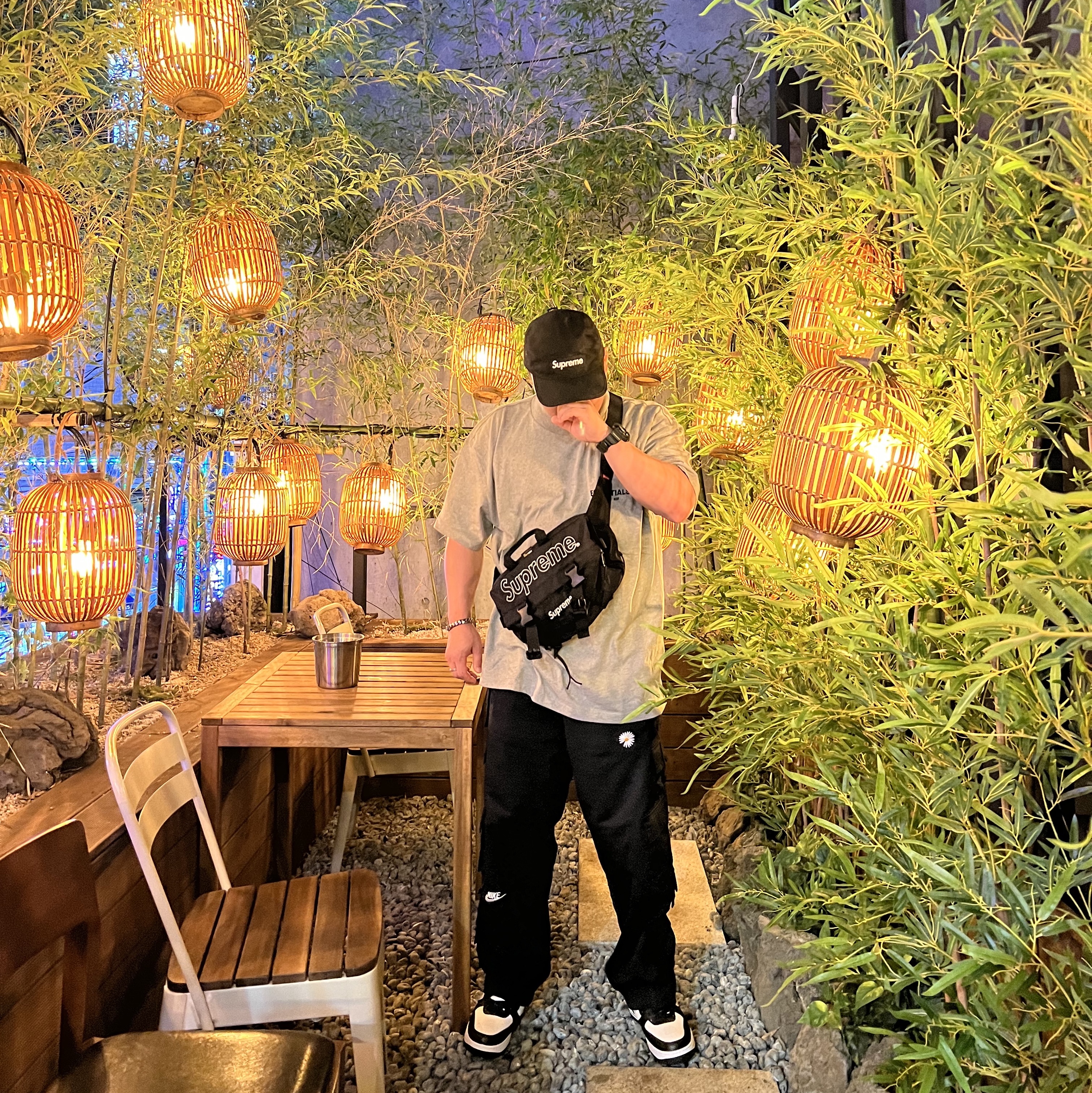Nike x Stussy Air Force 1 '07 Mid SP Black and Light Bone, Nike x Peaceminusone Wide Pants Black (DR0096-010) 착용 스타일