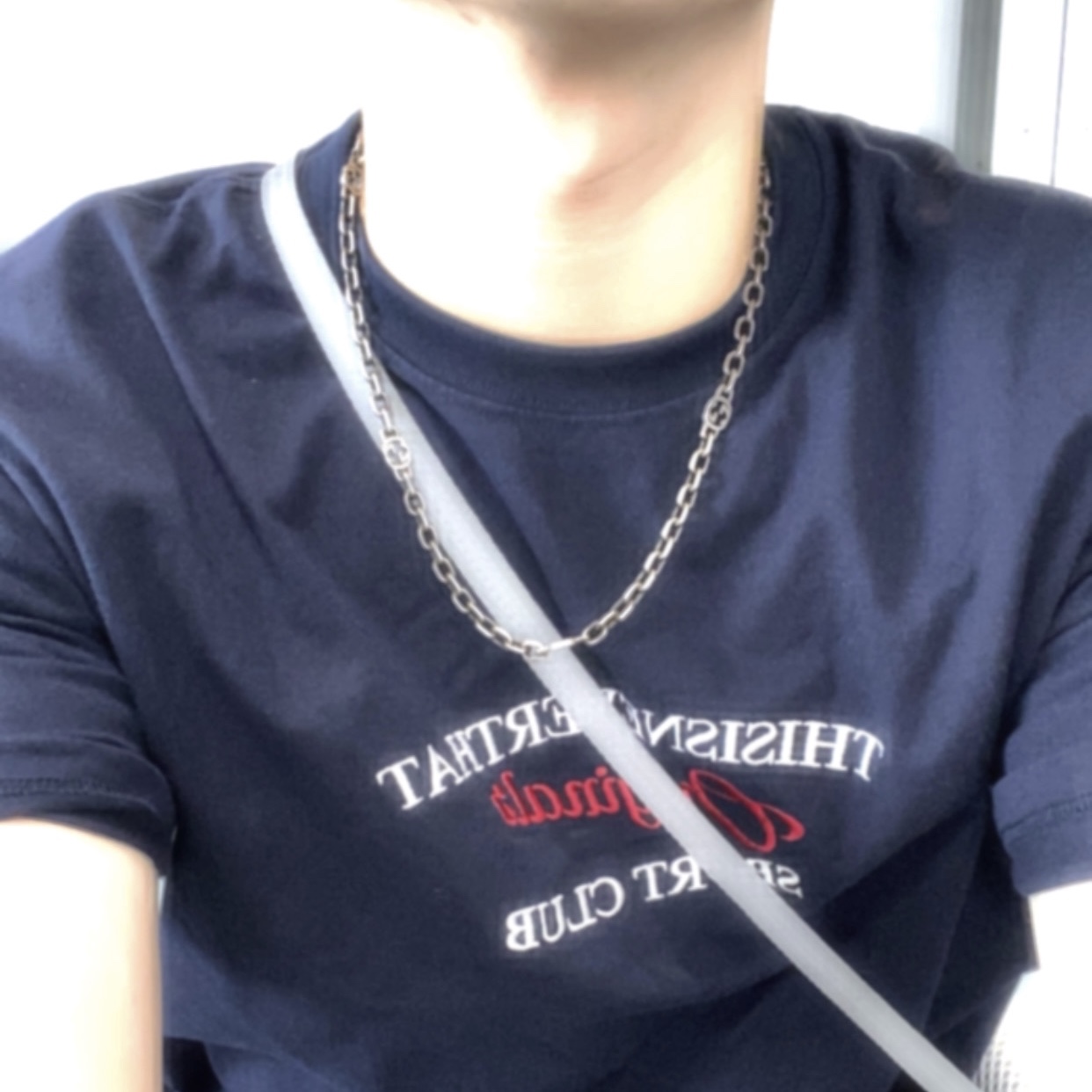 Gucci Silver Necklace With Interlocking G Silver Aged Finish 착용 스타일