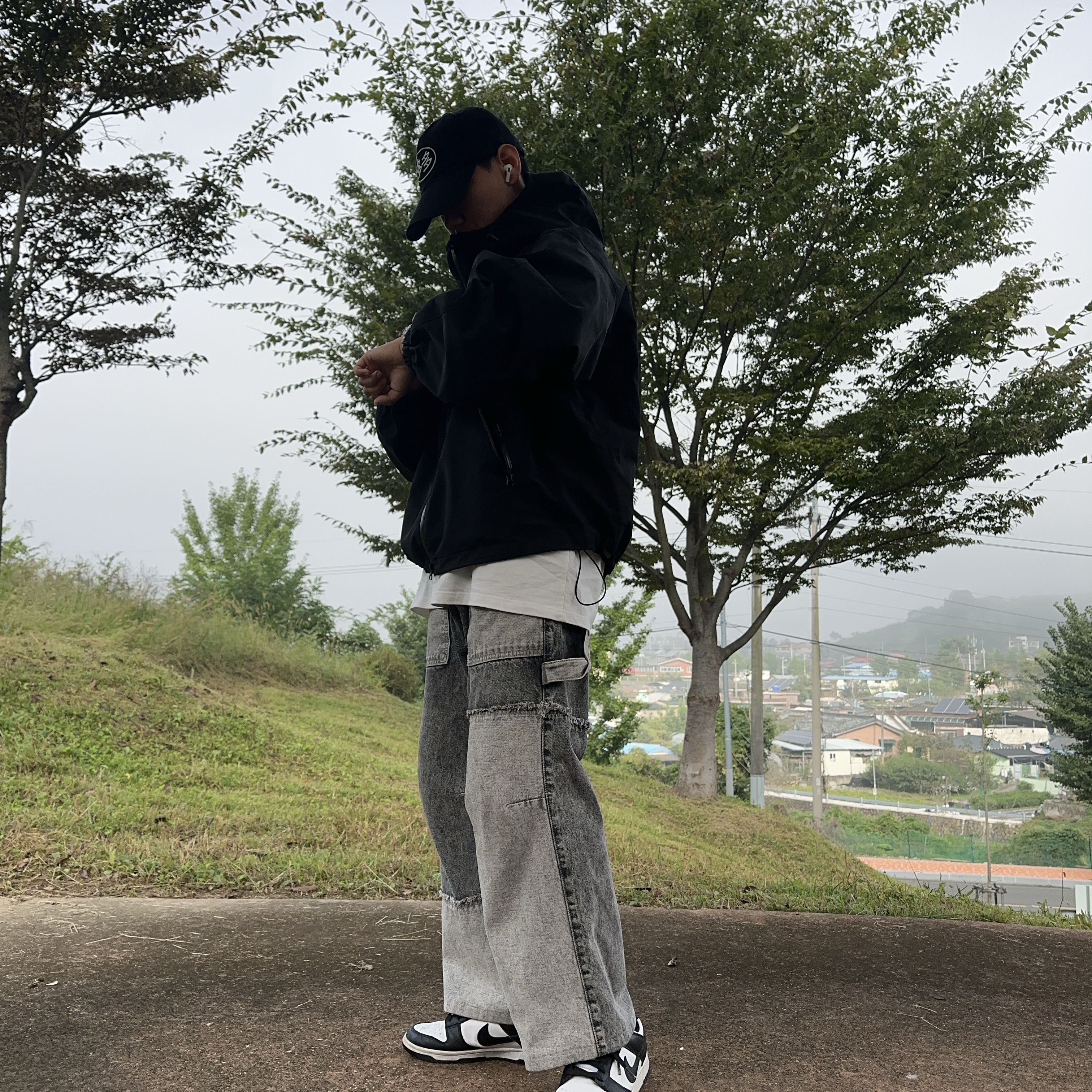 Dada Logo Cap Black White, Nike Dunk Low Retro Black 착용 스타일