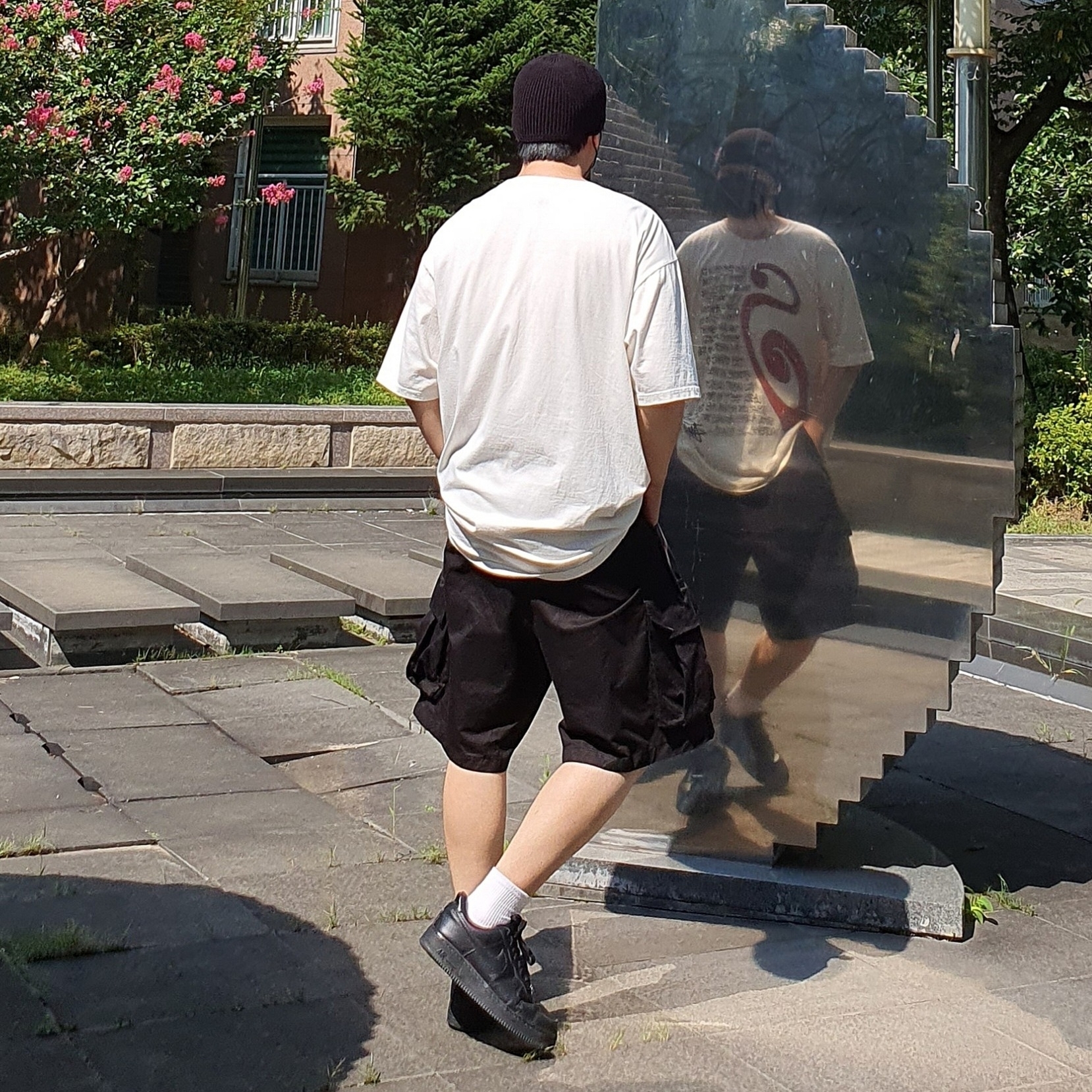 Nike Air Force 1 '07 Low Triple Black, Stussy S Talk Pigment Dyed T-Shirt Natural 착용 스타일