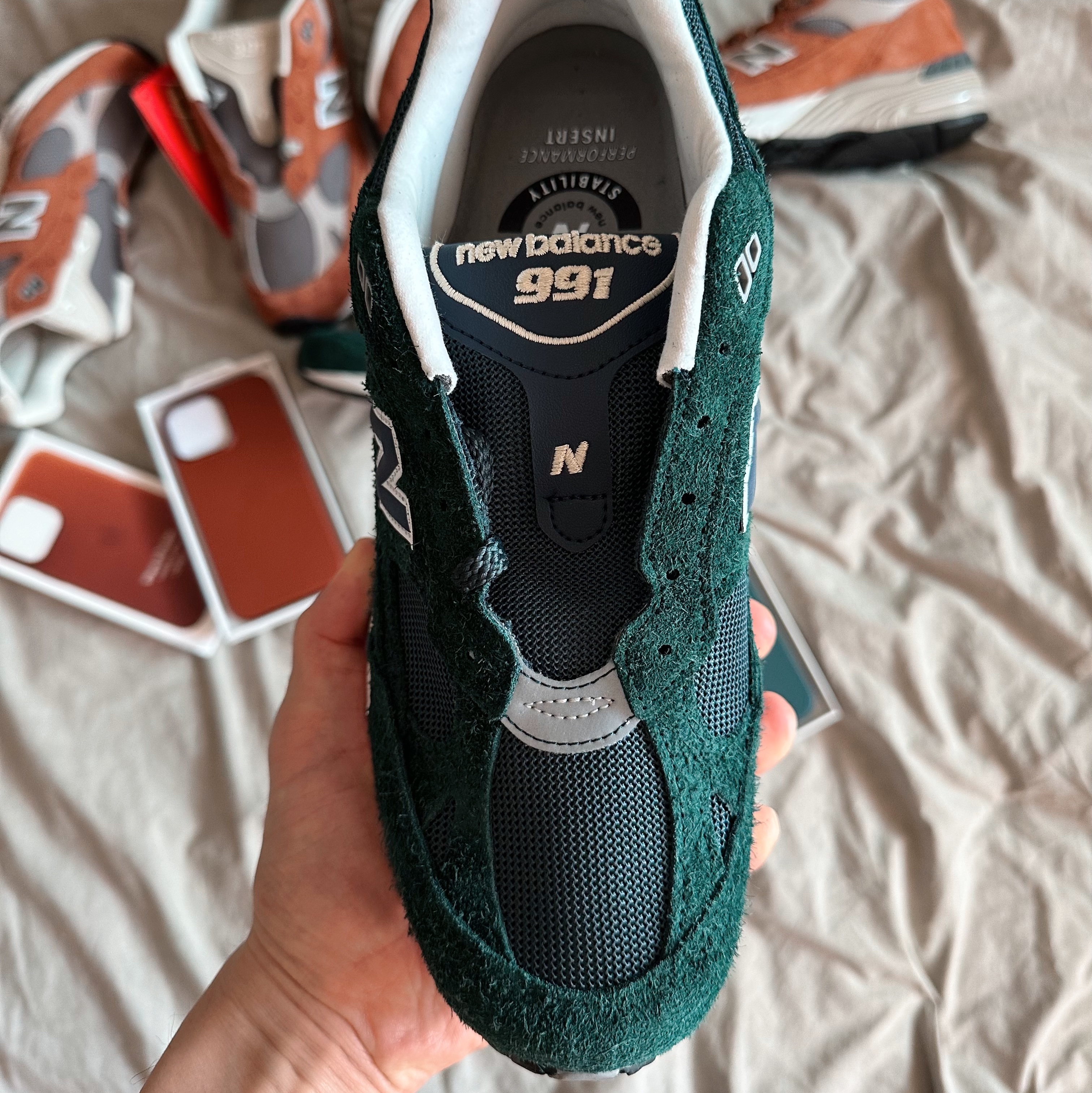 New Balance 991 Made in UK Sequoia Falcon, New Balance 991 Made in UK Ponderosa Pine 착용 스타일 - 4