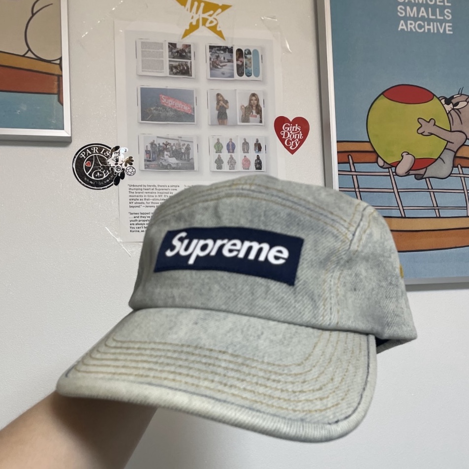 Supreme Denim Camp Cap Dirty Indigo - 23SS 착용 스타일