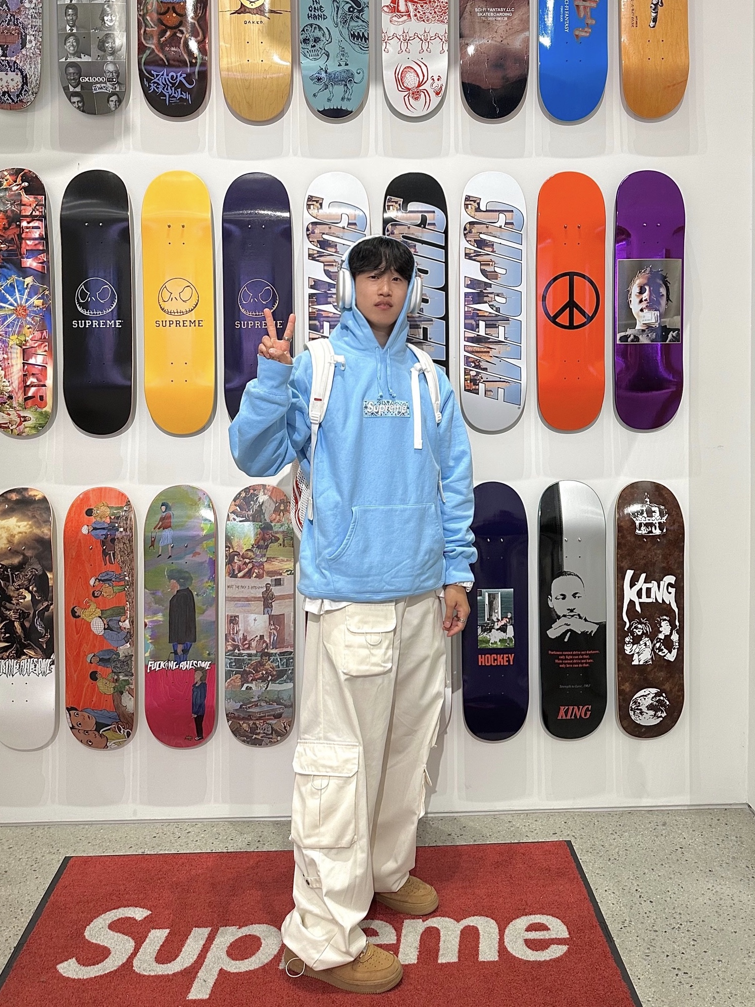 Supreme Bandana Box Logo Hooded Sweatshirt Light Blue - 19FW, Nike x Supreme Air Force 1 Low Flax 착용 스타일 - 1
