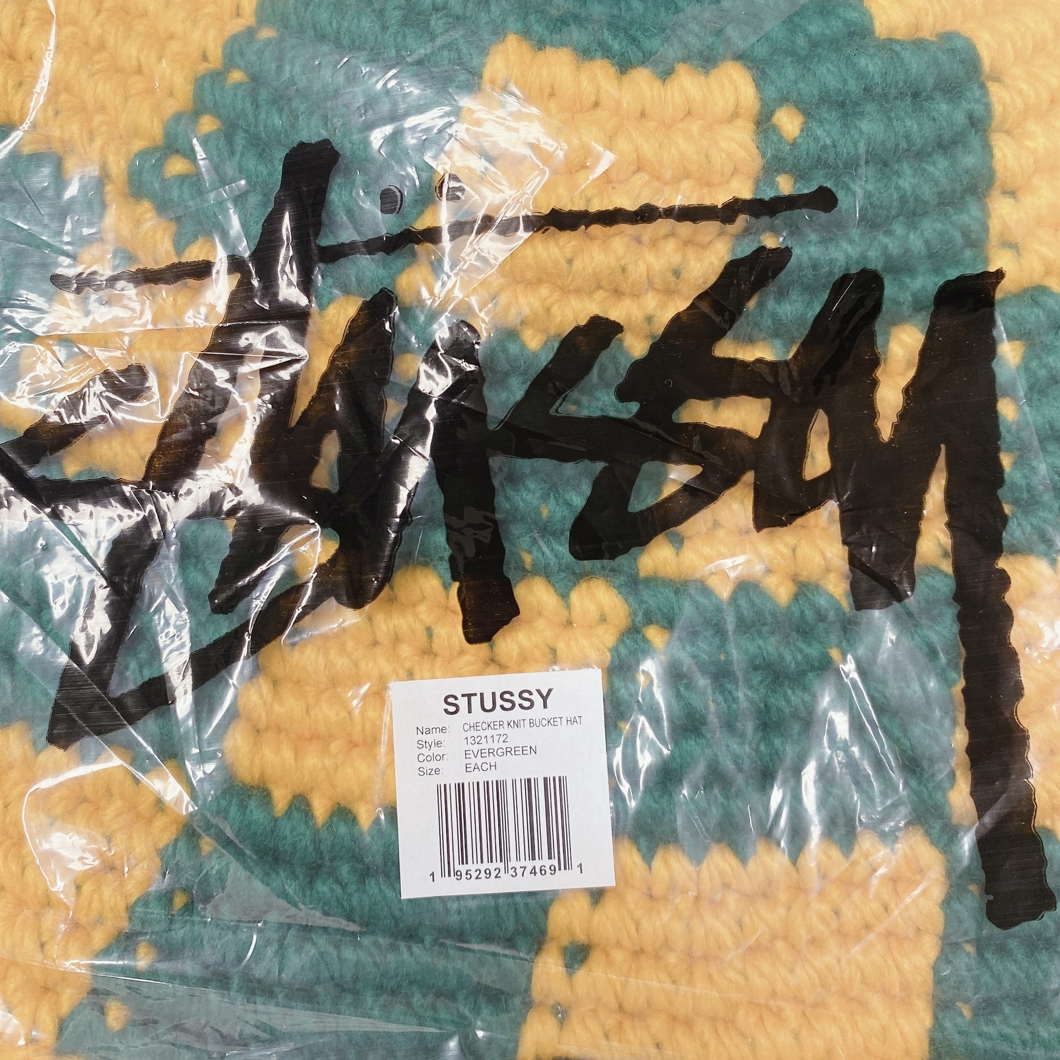 Stussy Checker Knit Bucket Hat Evergreen 착용 스타일