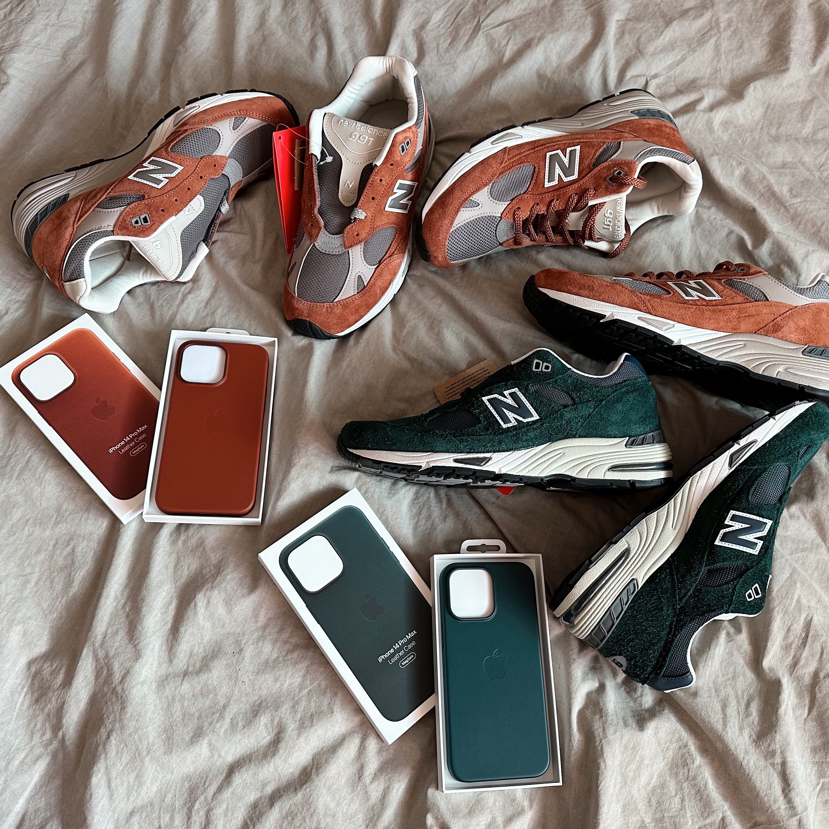 New Balance 991 Made in UK Sequoia Falcon, New Balance 991 Made in UK Ponderosa Pine 착용 스타일 - 1