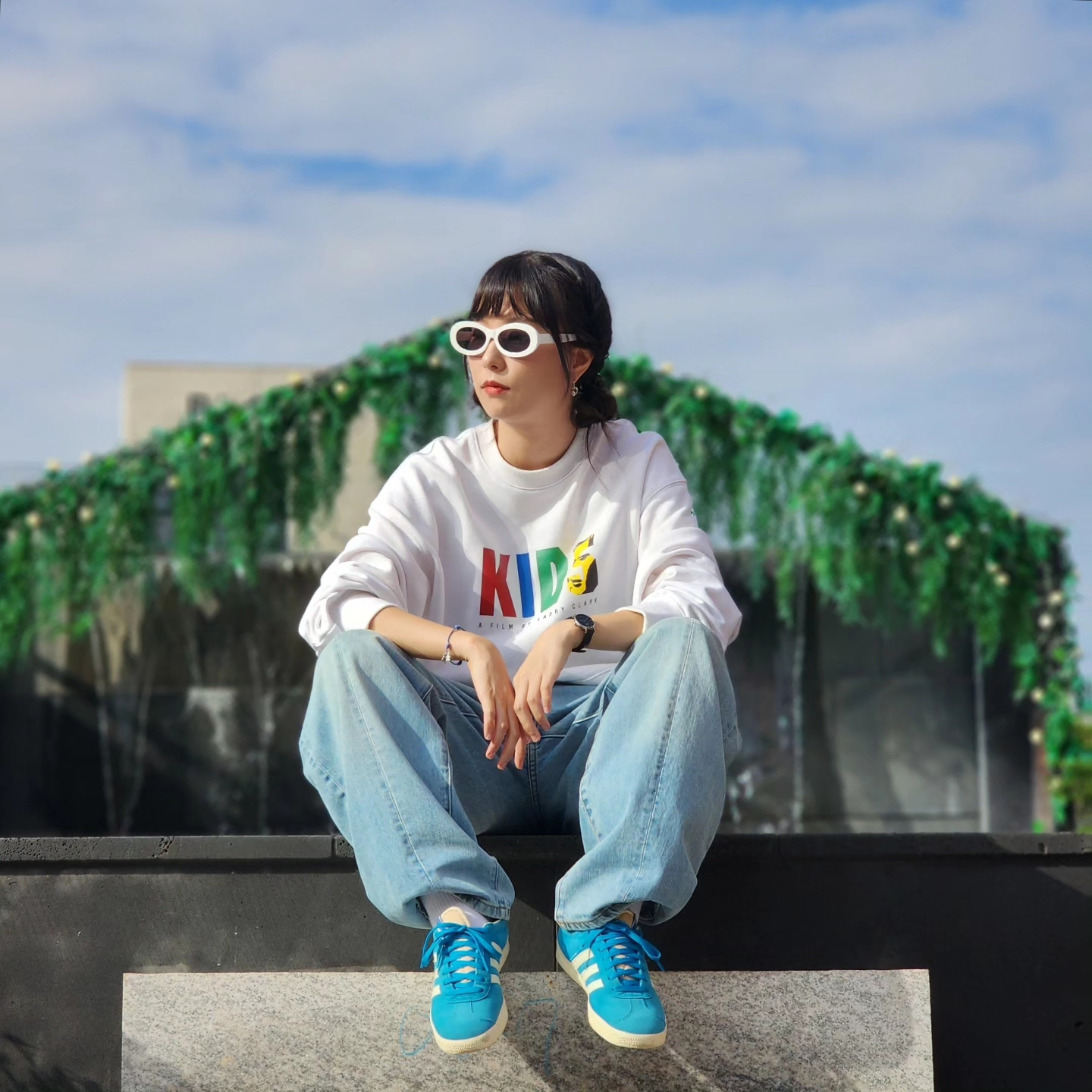 Adidas Gazelle Bold Aqua Off White 착용 스타일 - 3