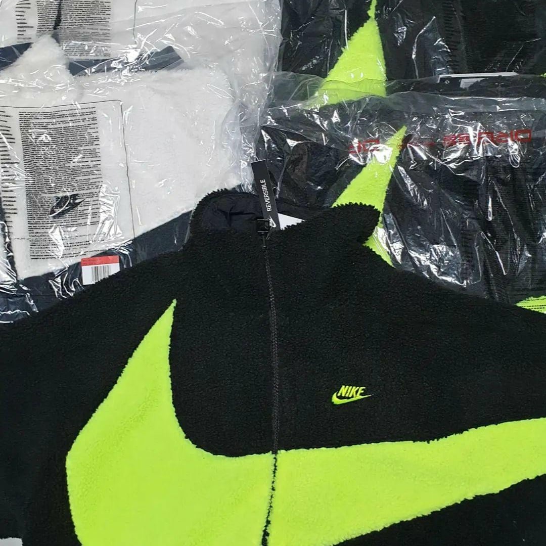 Nike Big Swoosh Full Zip Jacket White Navy, Nike Big Swoosh Full Zip Jacket Black Volt 착용 스타일