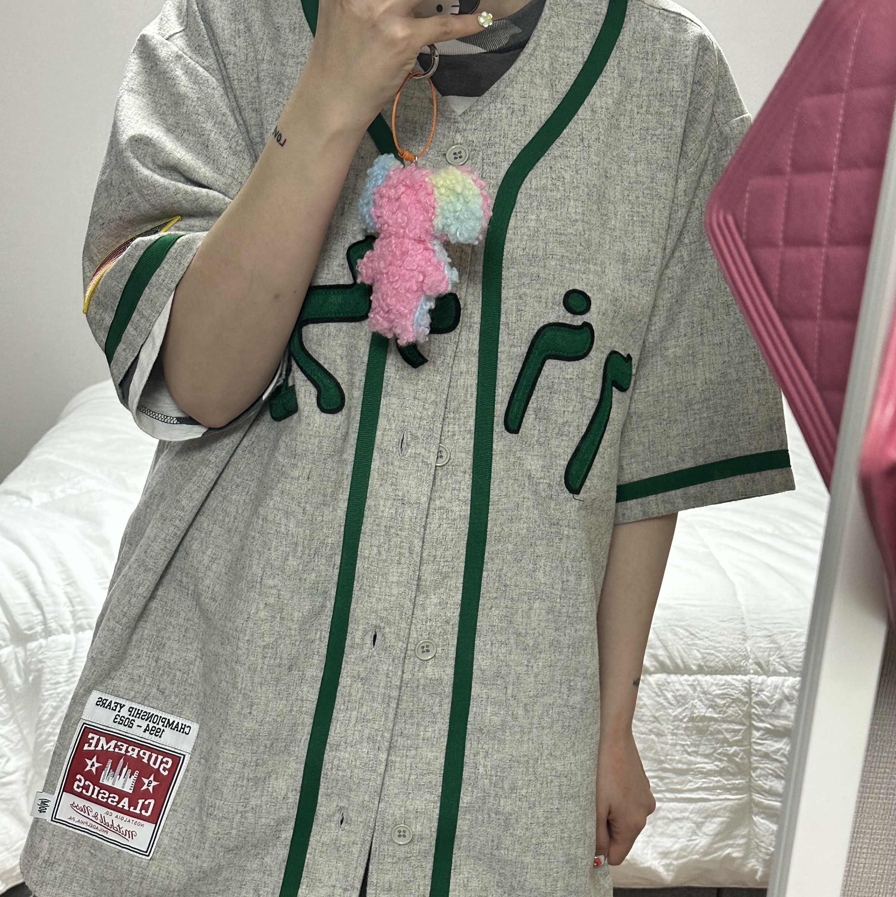 Supreme Mitchell & Ness Wool Baseball Jersey Grey - 23FW 착용 스타일