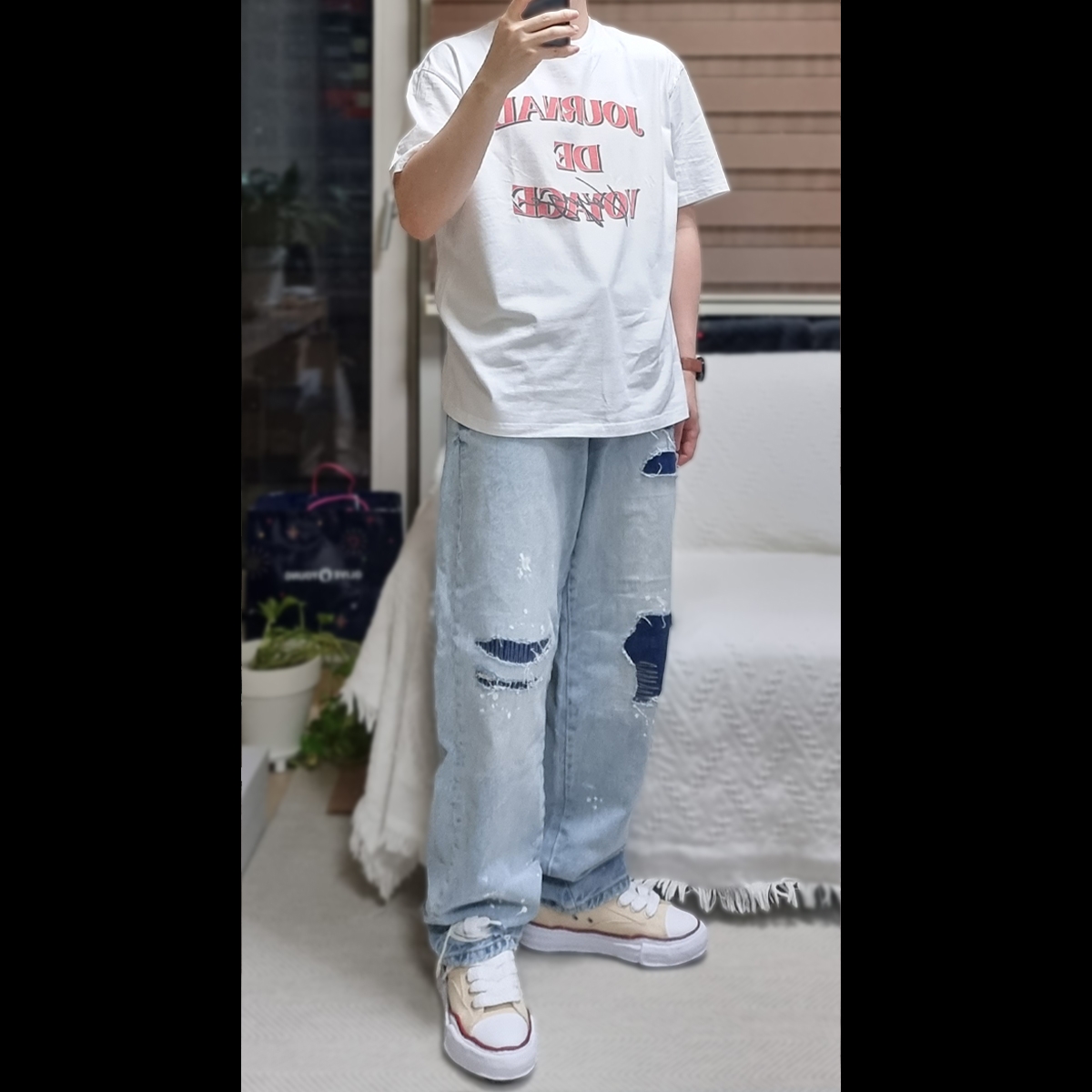 Maison Mihara Yasuhiro Peterson OG Sole Canvas Low-top Sneakers Natural 착용 스타일
