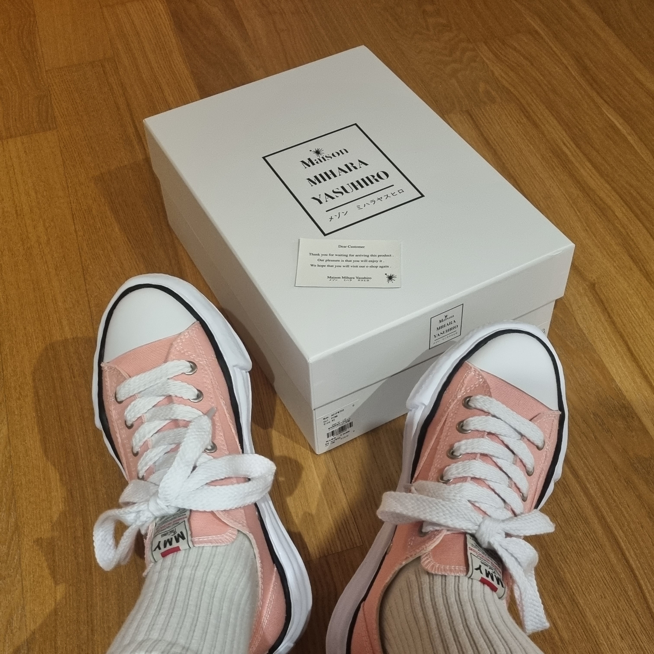 Maison Mihara Yasuhiro Peterson OG Sole Canvas Low Sneakers Pink 착용 스타일