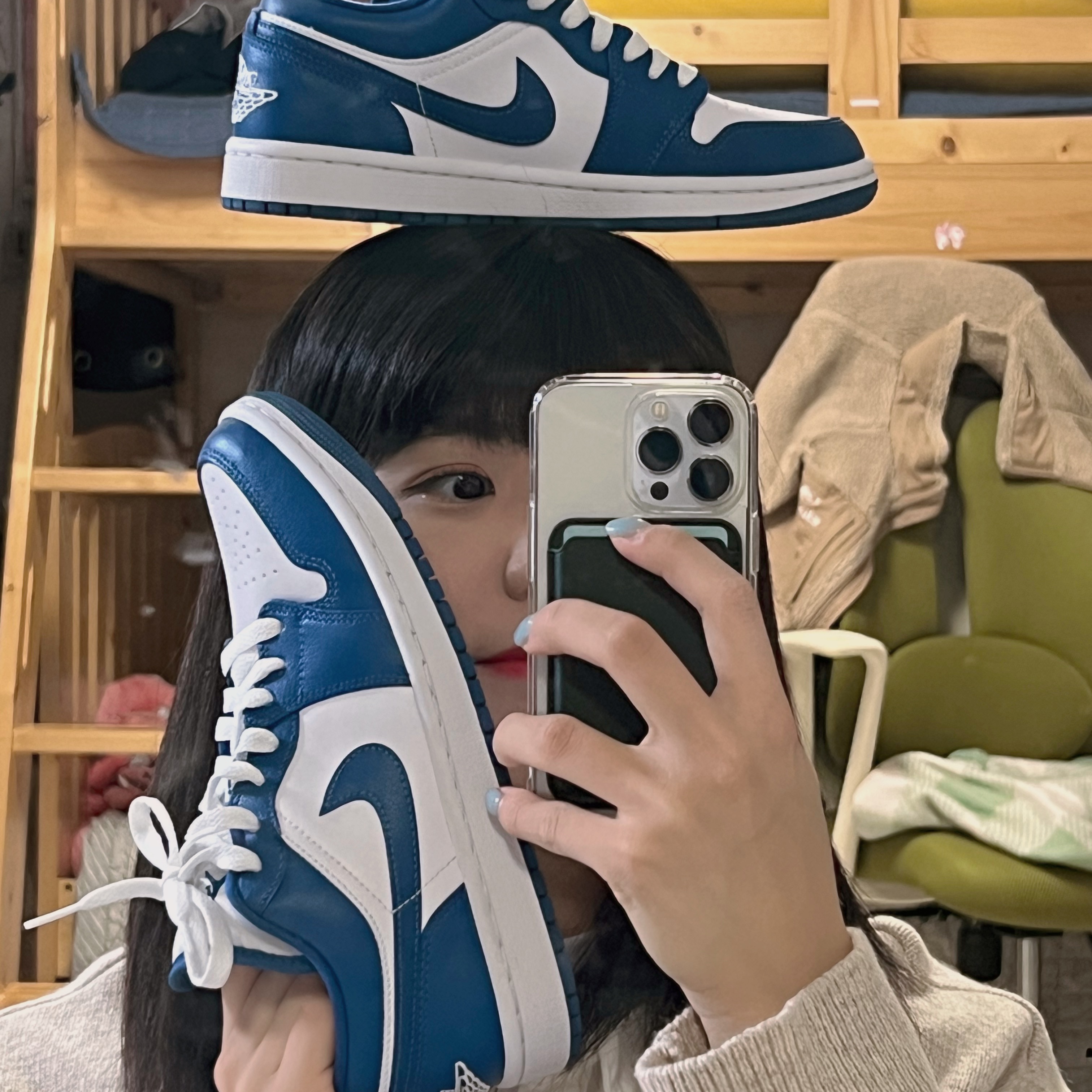 (W) Jordan 1 Low White Dark Marina Blue 착용 스타일
