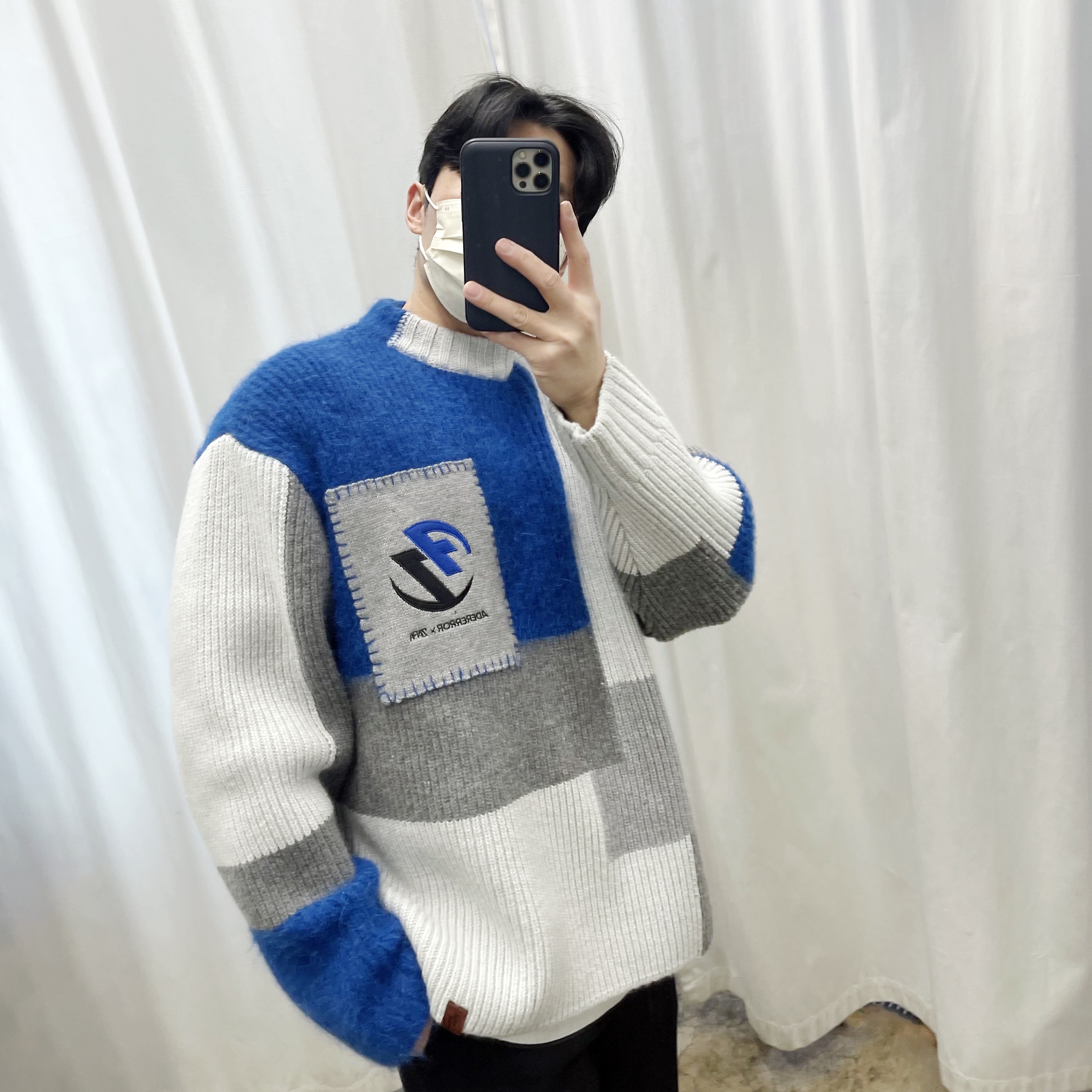Zara x Ader Error Patchwork Oversize Knit Sweater Multicolor 착용 스타일