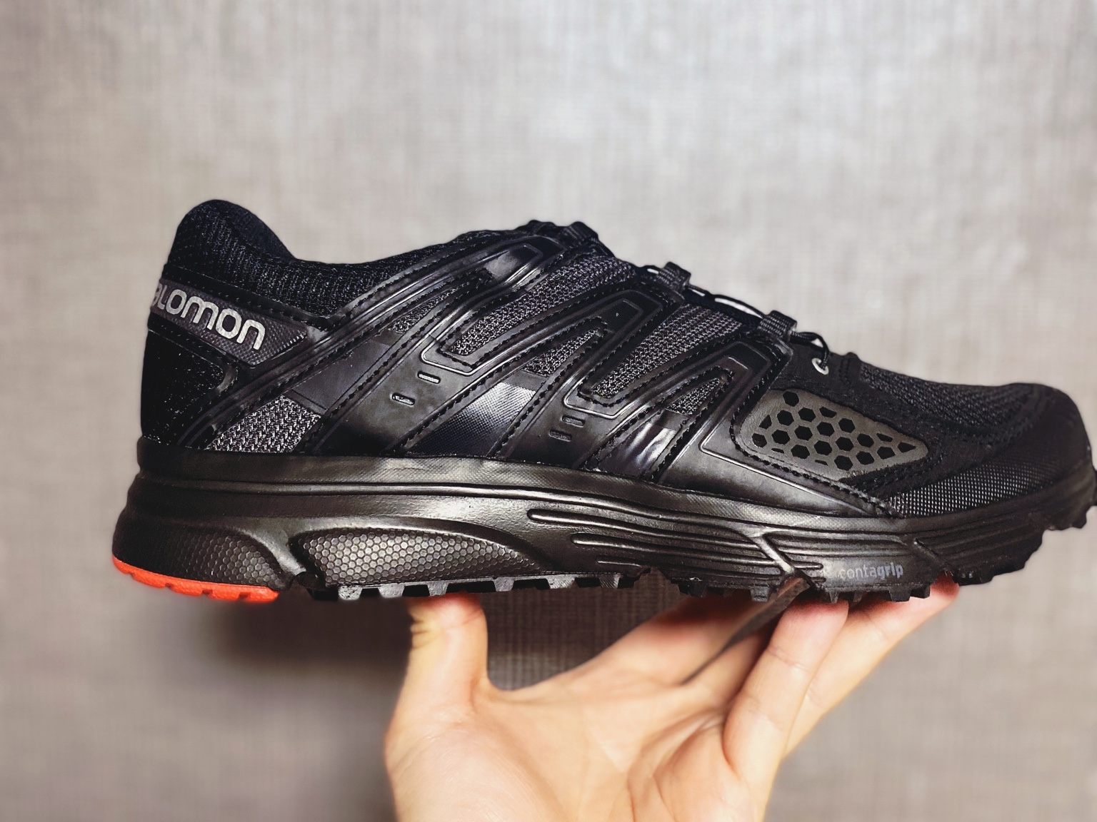 Salomon X-Mission 3 Black Racing Red 착용 스타일 - 3